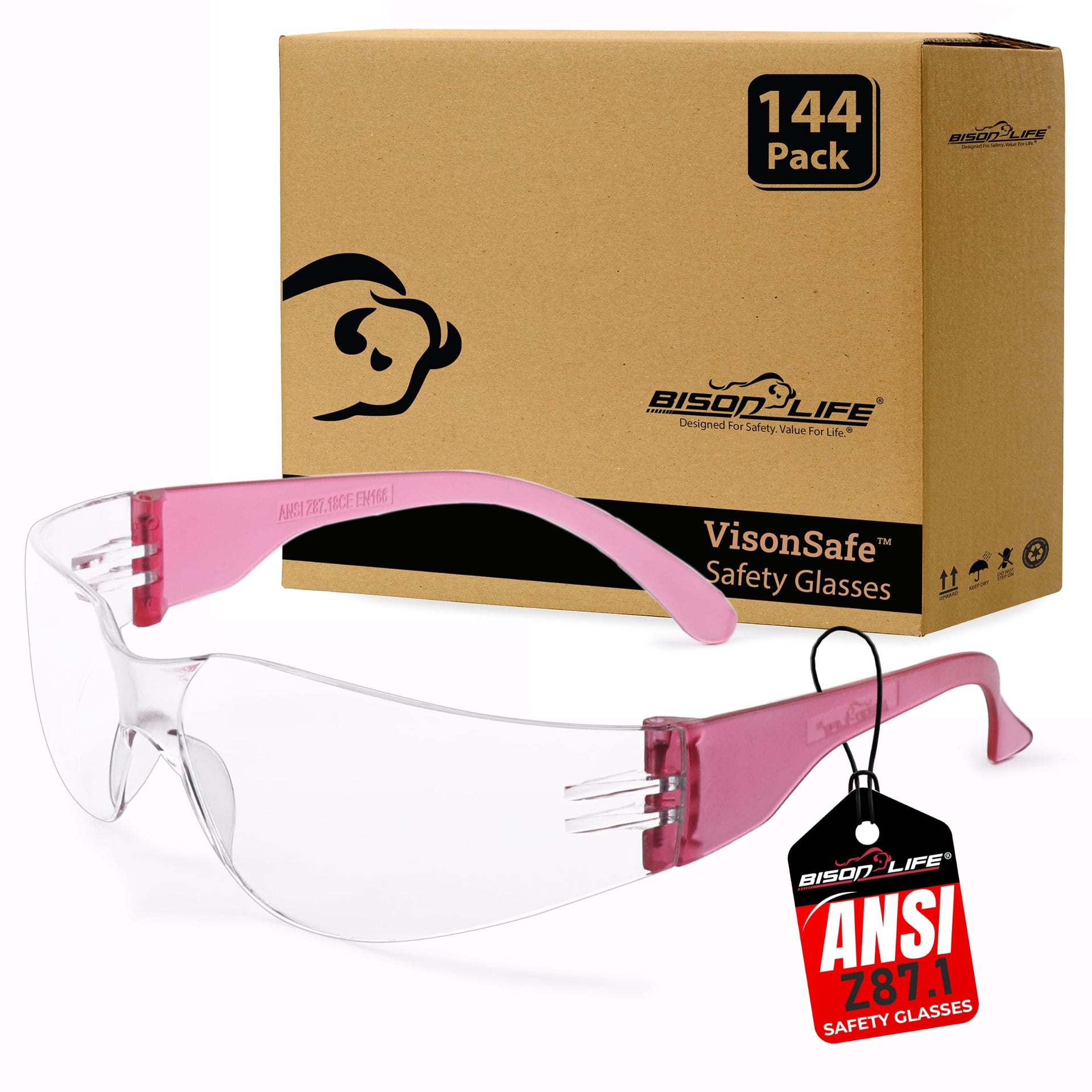 Clear Lens Pink Safety Glasses (144 Count)