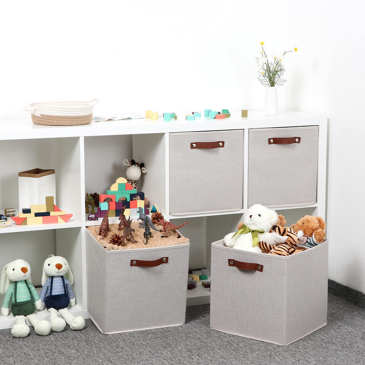 Fabric Storage Cubes Storage Bins with Dual Leather Handles (4 Count)