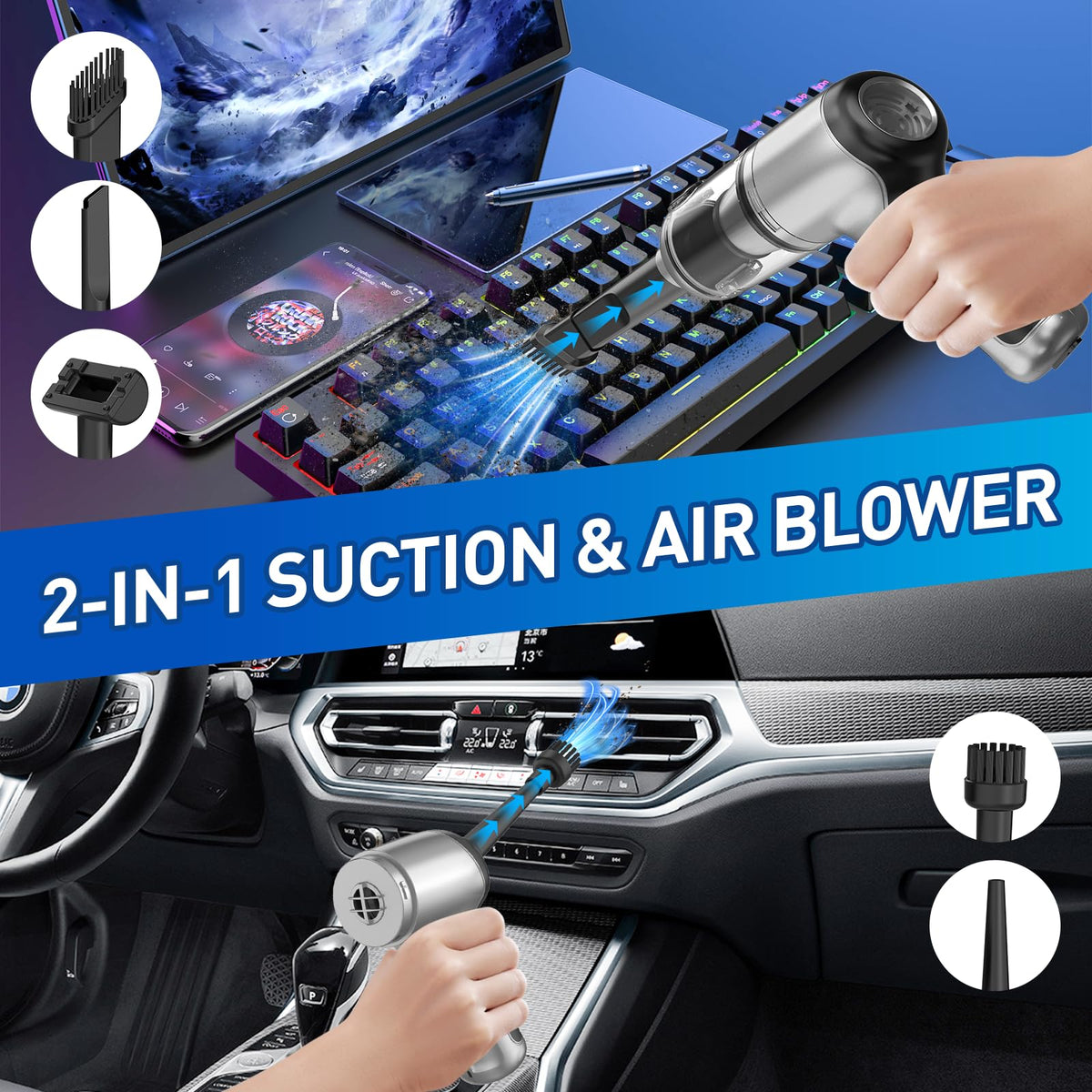 20000PA Handheld Car Vacuum Portable Cordless with Brushless Motor