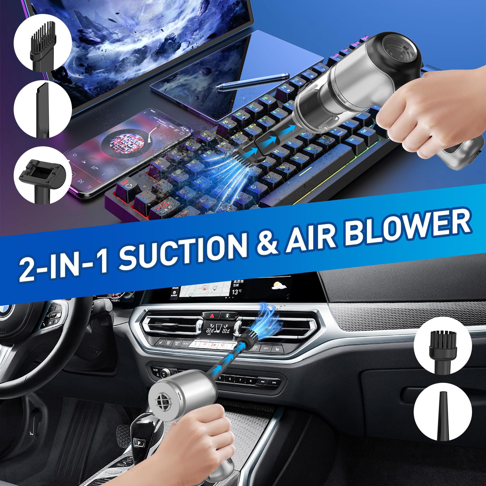 20000PA Handheld Car Vacuum Portable Cordless with Brushless Motor
