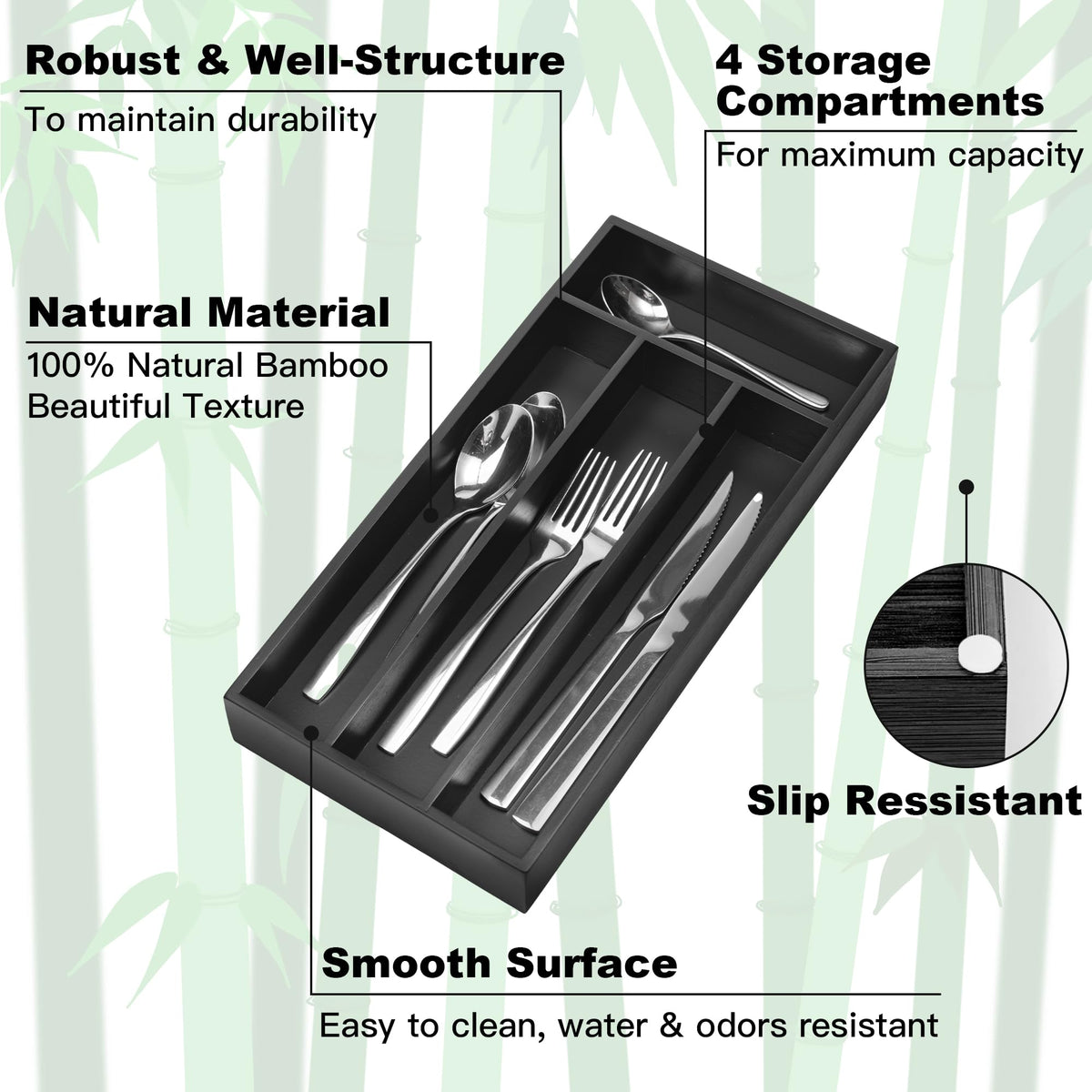 Silverware Organizer Small Bamboo Kitchen Drawer Organizer Utensil Organizer Silverware Holder Cutlery Organizer in drawer Flatware Organizer Tray