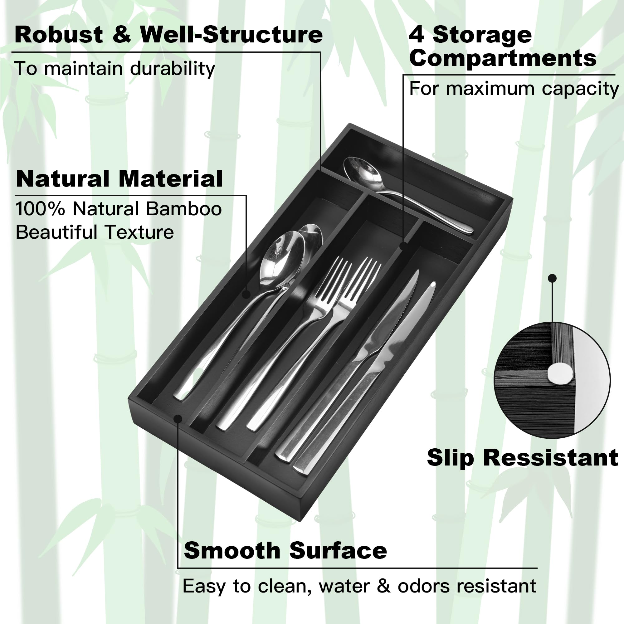 Silverware Organizer Small Bamboo Kitchen Drawer Organizer Utensil Organizer Silverware Holder Cutlery Organizer in drawer Flatware Organizer Tray