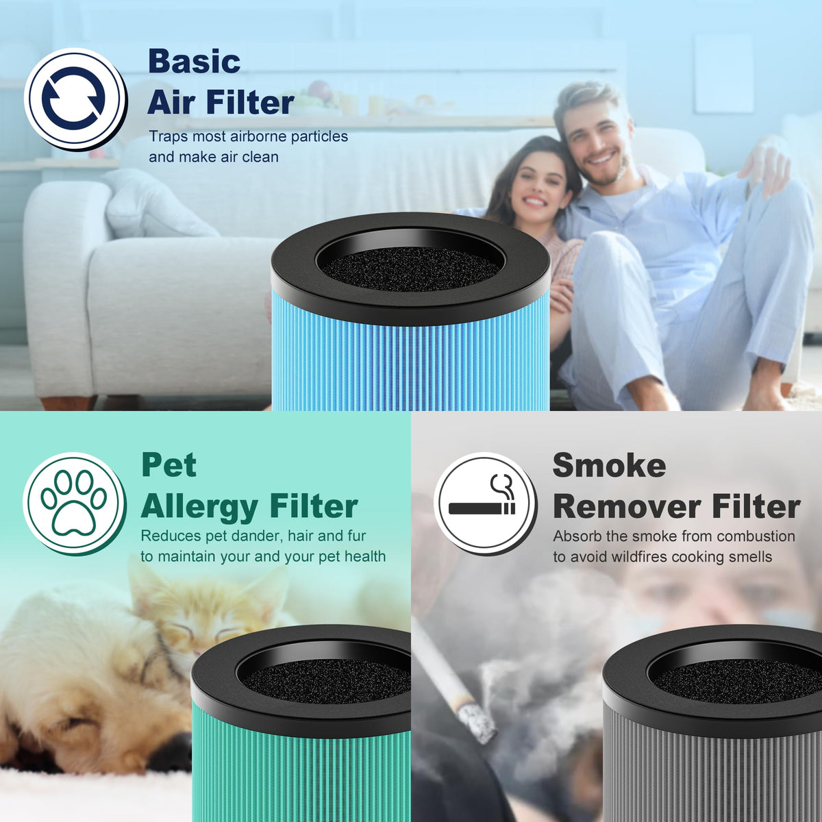 3 Pack MK01 MK06 Replacement Filter Compatible with AROEVE Air Purifier (3 Count)