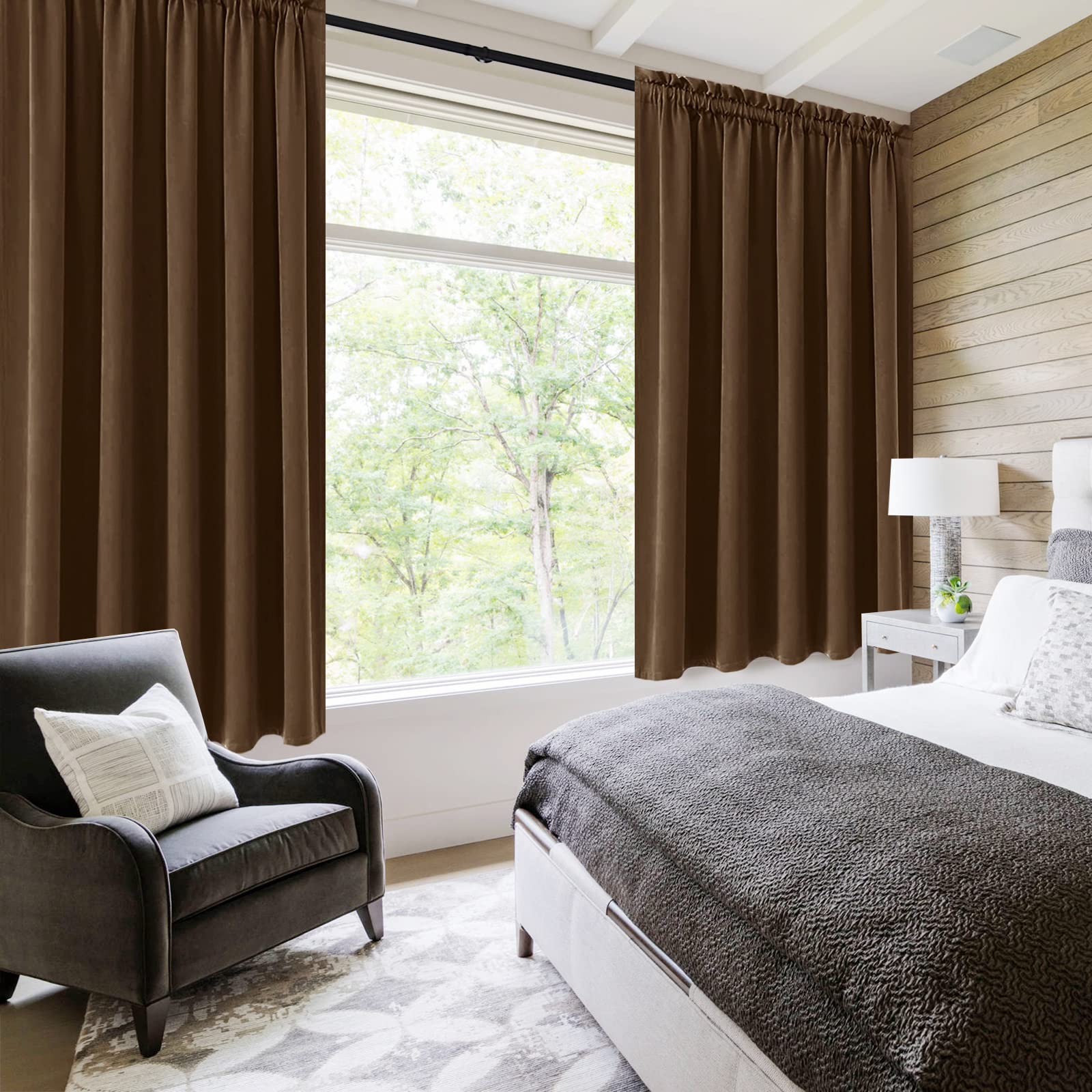 Short Blackout Curtains 60 x 36 Inch Long for Kitchen RV Bunk Brown (2 Count)