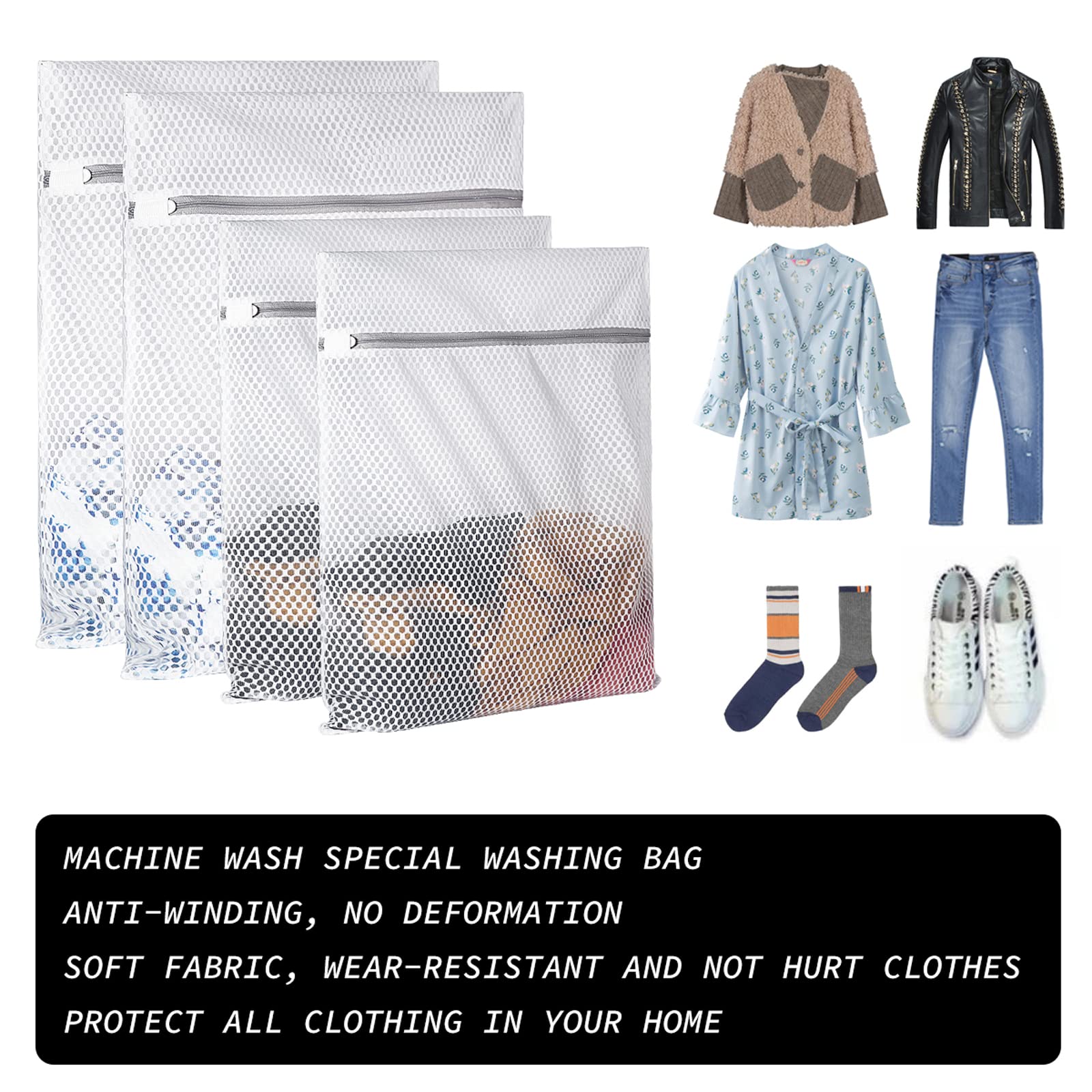 Extra Large Honeycomb Mesh Laundry Bag125gsm Net Fabric Durable and Reusable Delicate Wash Bag (4 Count)