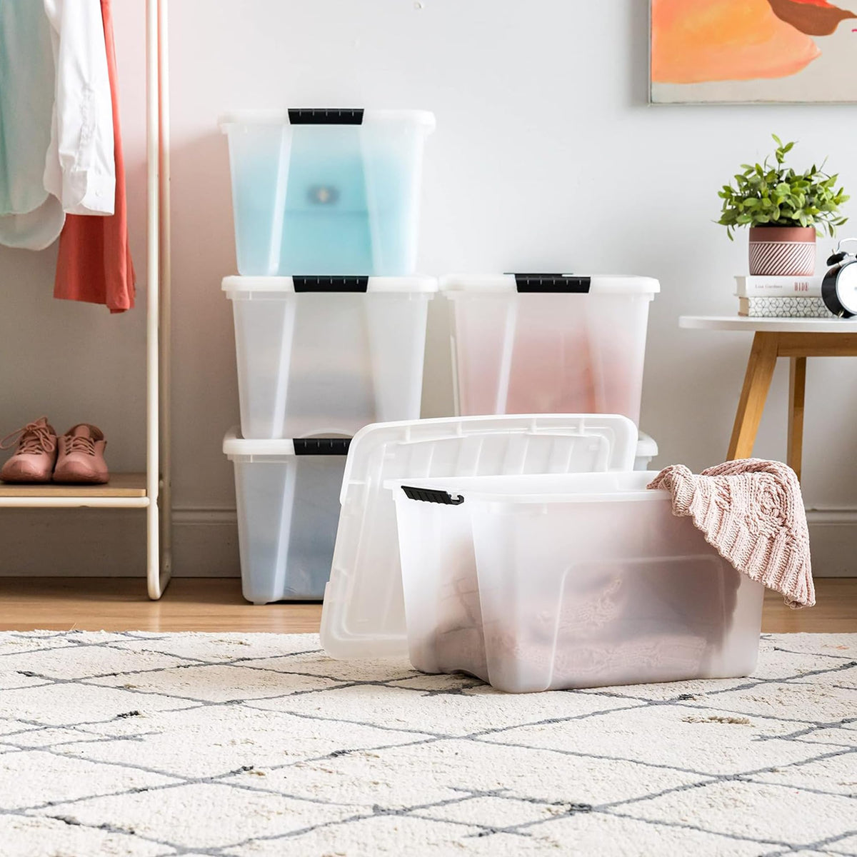 6 Pack 40 Quart Storage Bins with Lids (6 Count)
