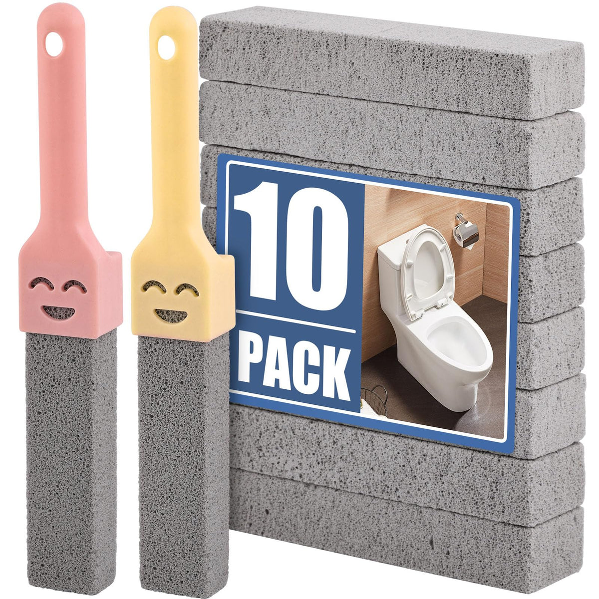 10 Pack Pumice Stone Scouring Sticks with 2 Universal Handles (10 Ounce)