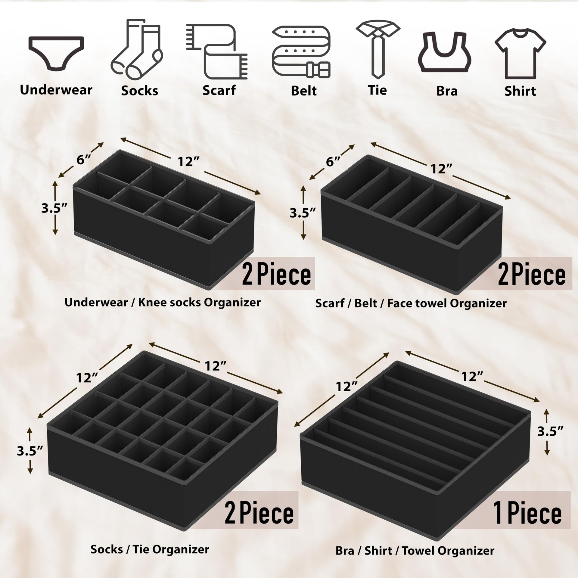 Closet Underwear Organizer Drawer Divider Assorted 7 pcs (7 Count)