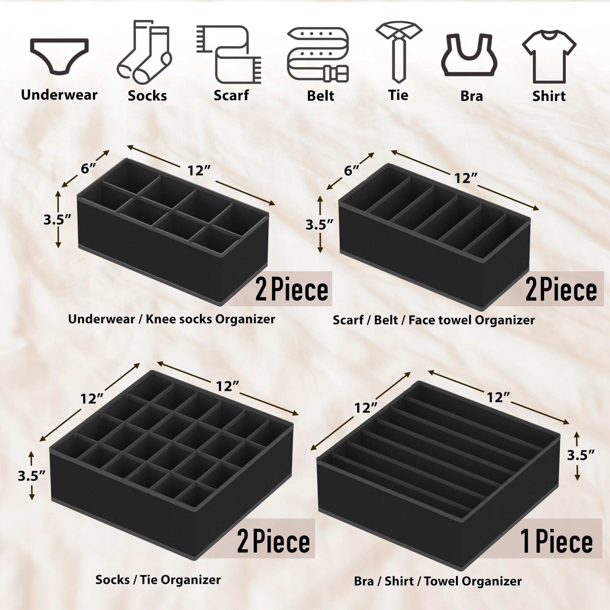 Closet Underwear Organizer Drawer Divider Assorted 7 pcs (7 Count)