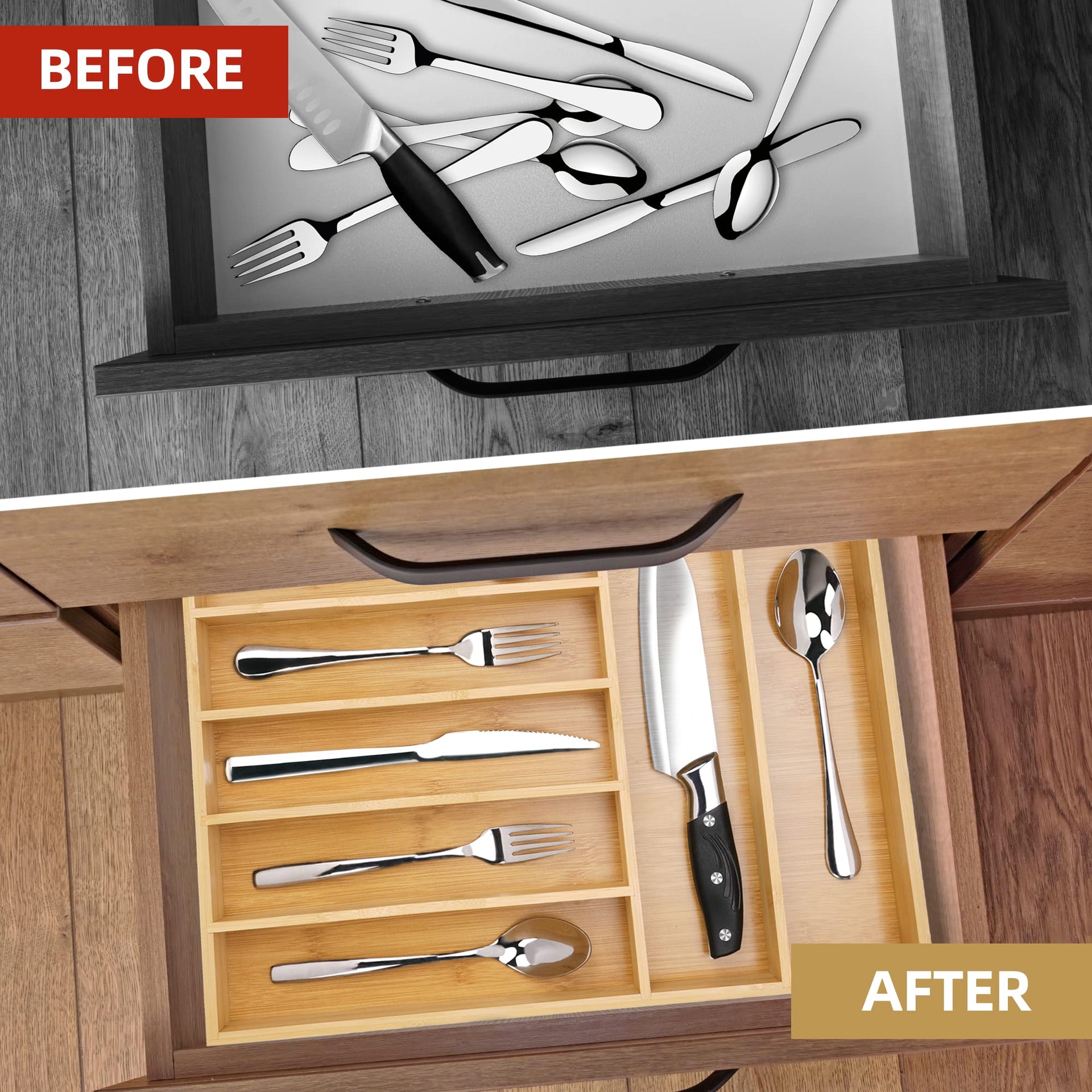 Silverware Organizer Bamboo Kitchen Drawer Organizer Utensil Organizer Silverware Holder Cutlery Organizer in drawer Flatware Organizer Tray