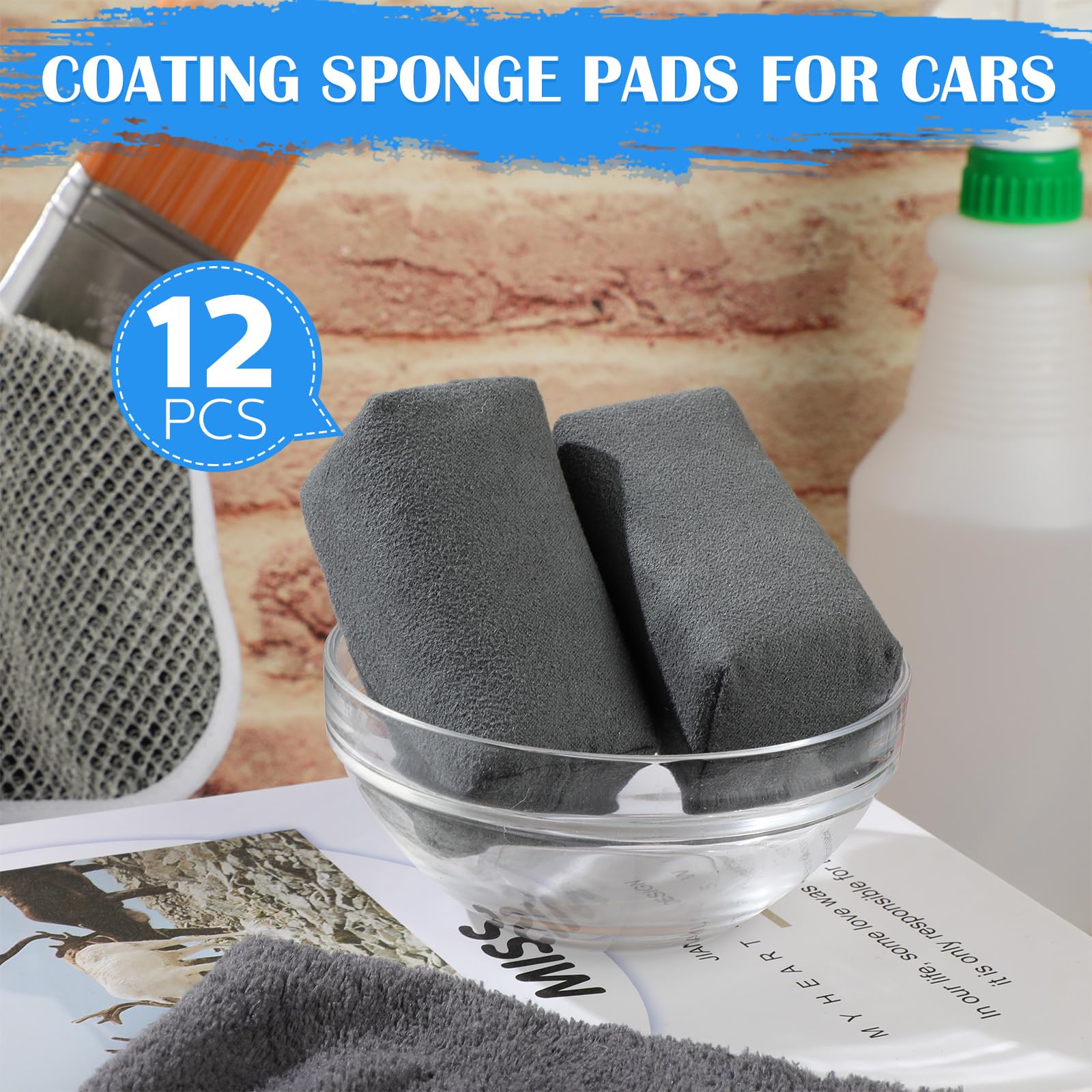 12 Pack Microfiber Applicator Pads Suede Car Detailing Sponge Ceramic Coating Applicator Pads Coating Sponge for Cars Graphene Metal Plastic Trim Ceramic Spray Applying Wax (12 Count)
