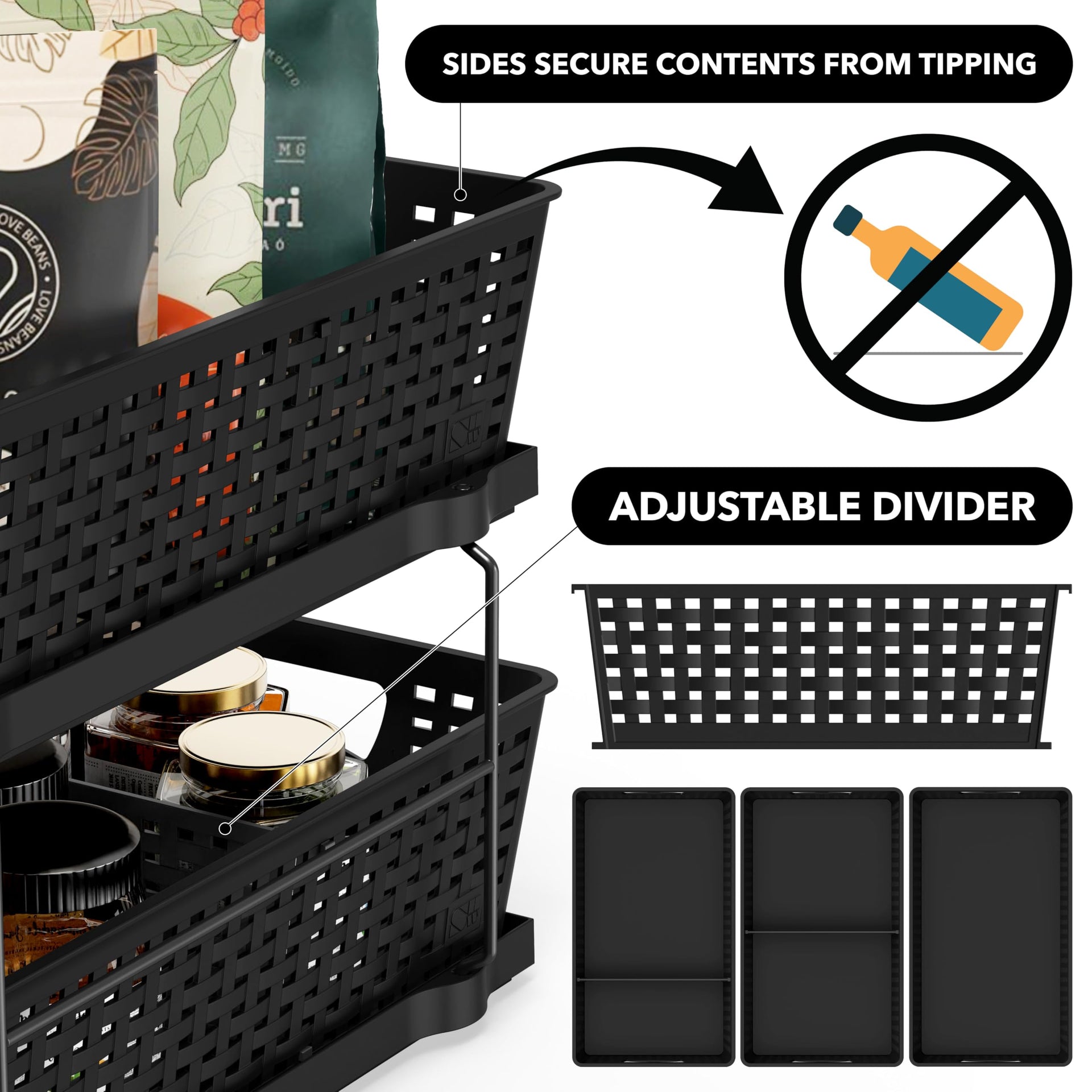 2 Tier Pull Out Sliding Drawer Under Sink Storage