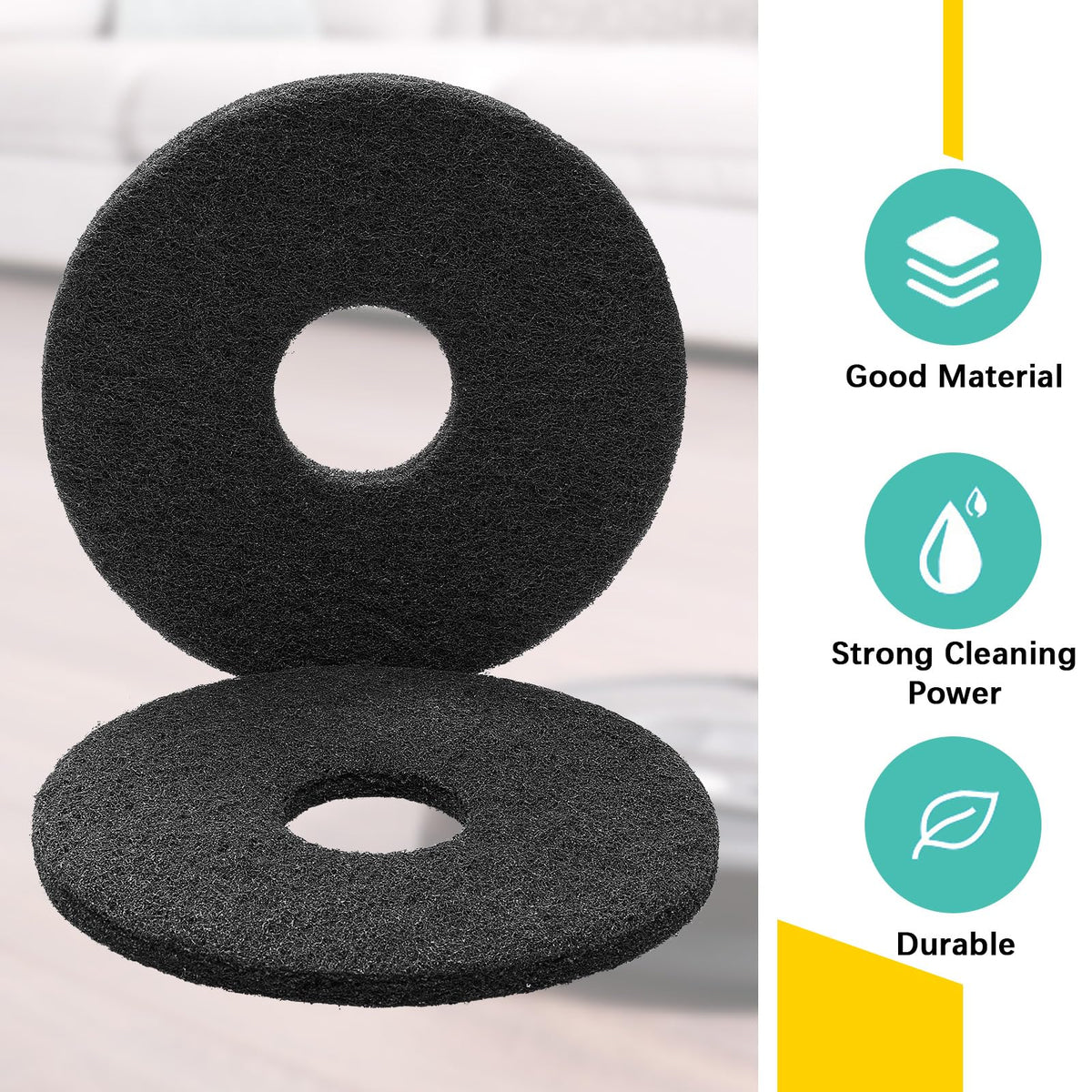 12" Black Scrubbing Pads Commercial Cleaning Orbiter Pads (2 Count)