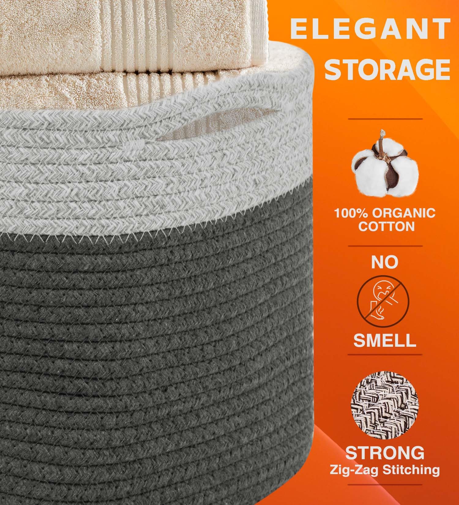 Cotton Rope Baskets for Organizing I Storage Baskets for Shelves (3 Count)