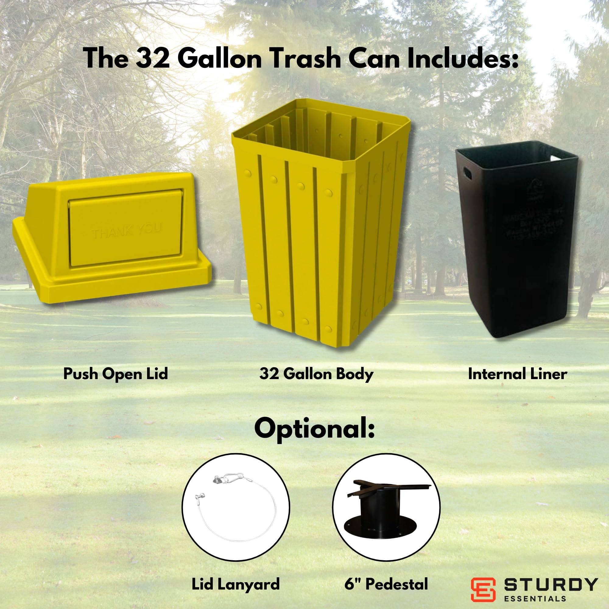 Campus Collection 32 Gallon Plastic Commercial Garbage Can with Push Lid