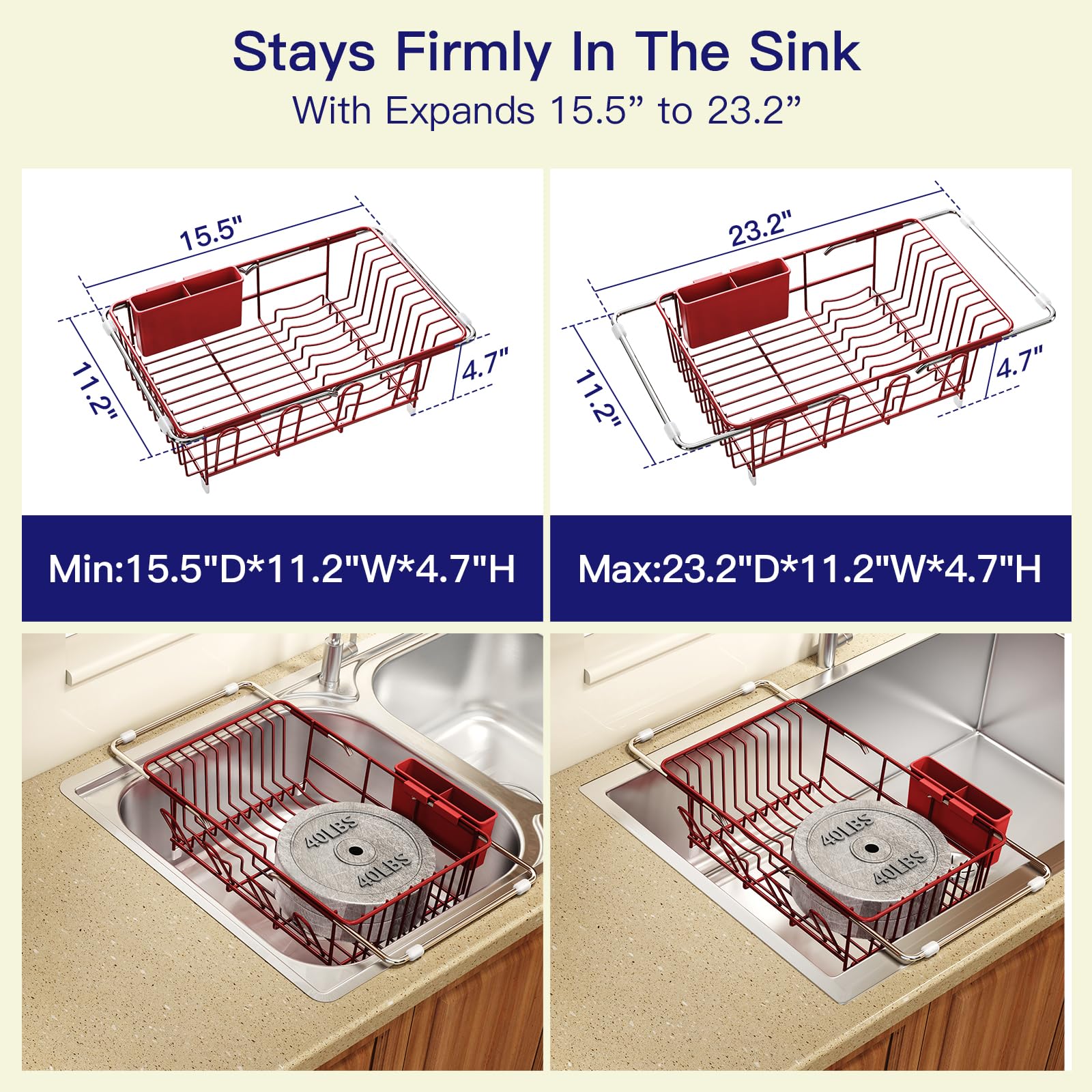 Red Dish Drying Rack Over Sink with Utensil Holder