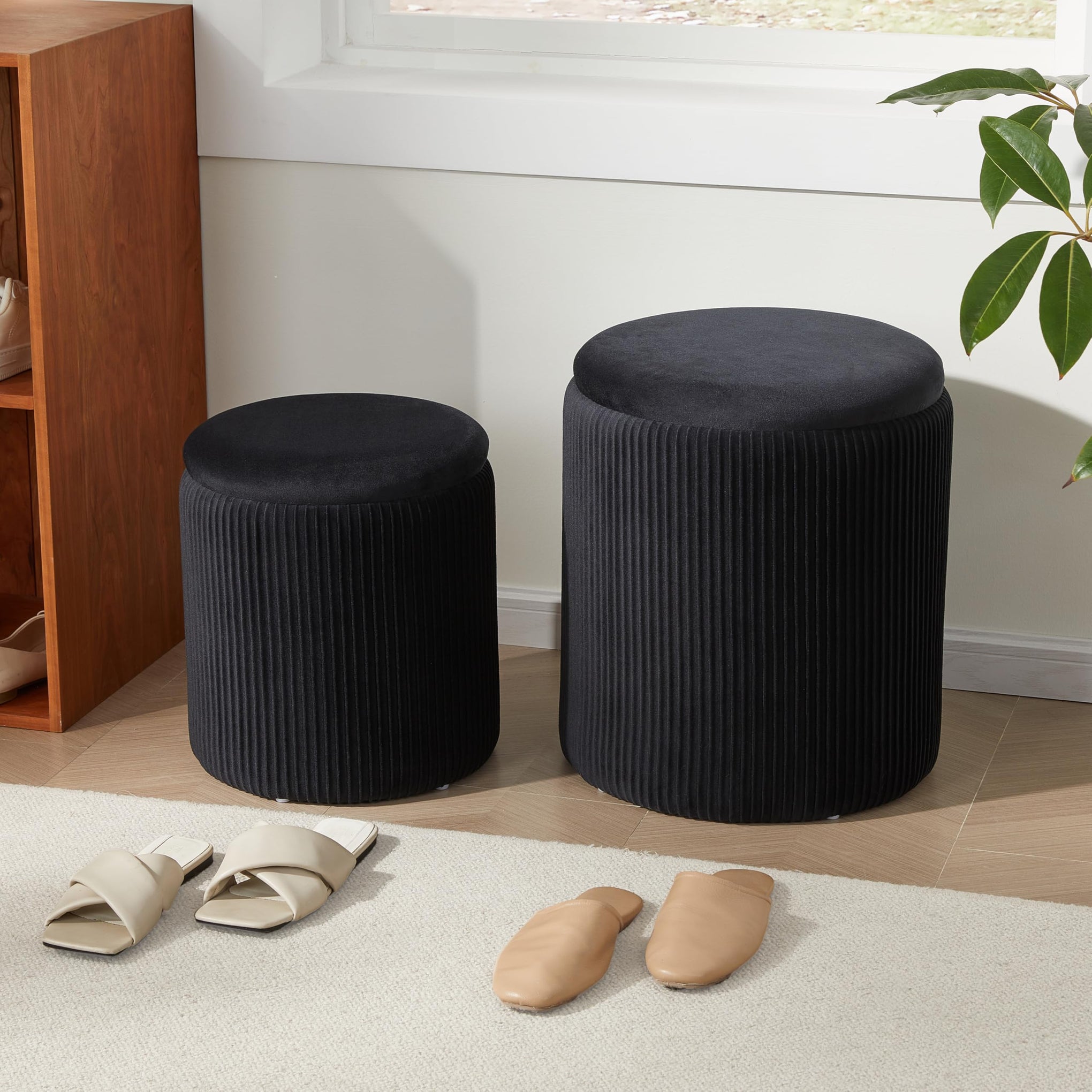 Round Ottoman with Storage Set of 2