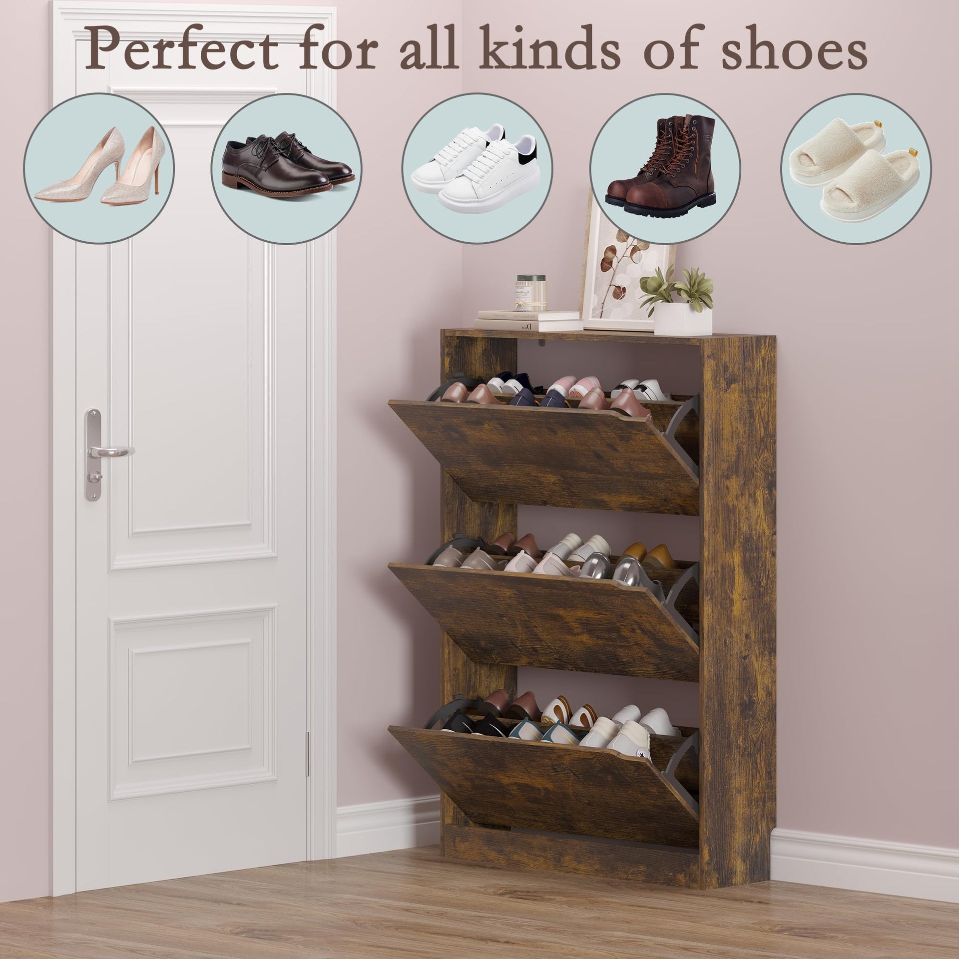Shoe Cabinet with 3 Flip Drawers