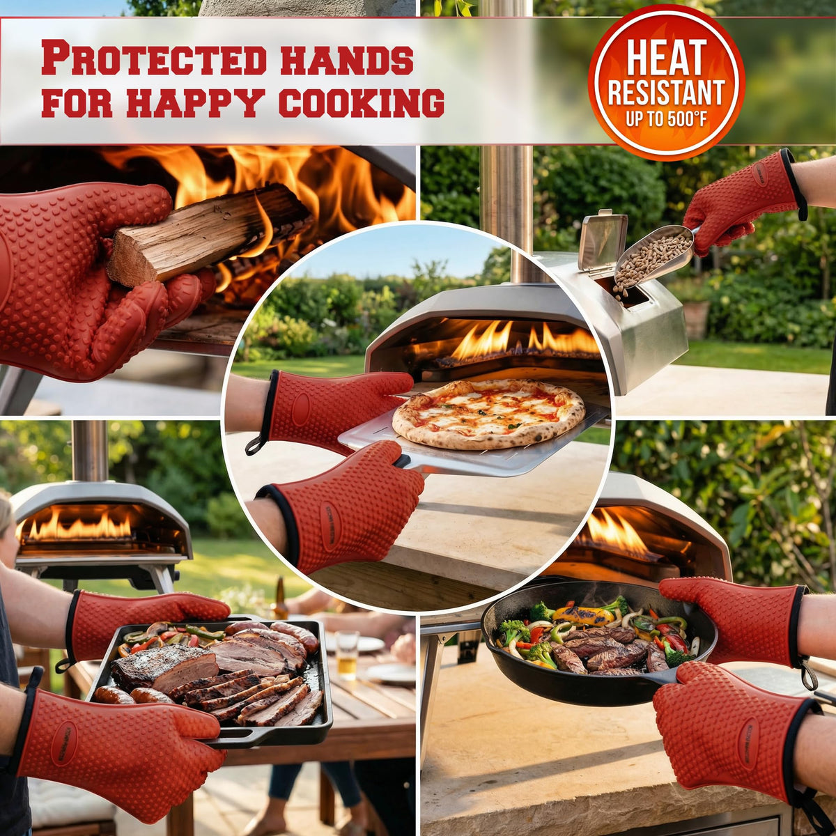 XL Silicone Pizza Oven Gloves Heat Resistant Oven Mitts