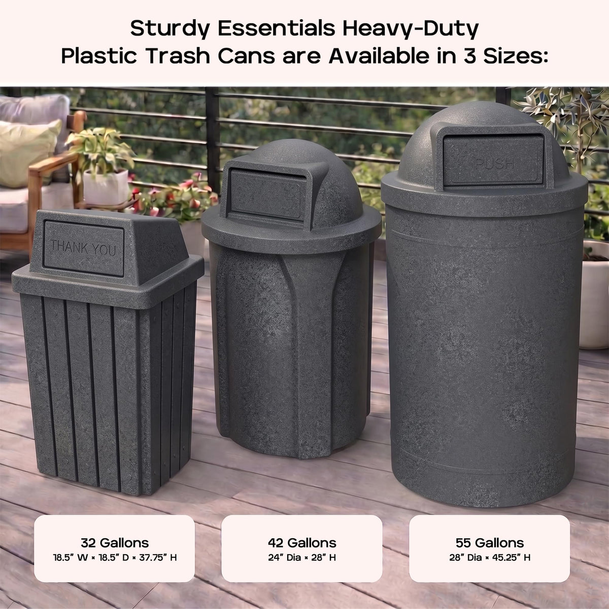 Campus Collection 55 Gallon Plastic Commercial Garbage Can with Push Lid