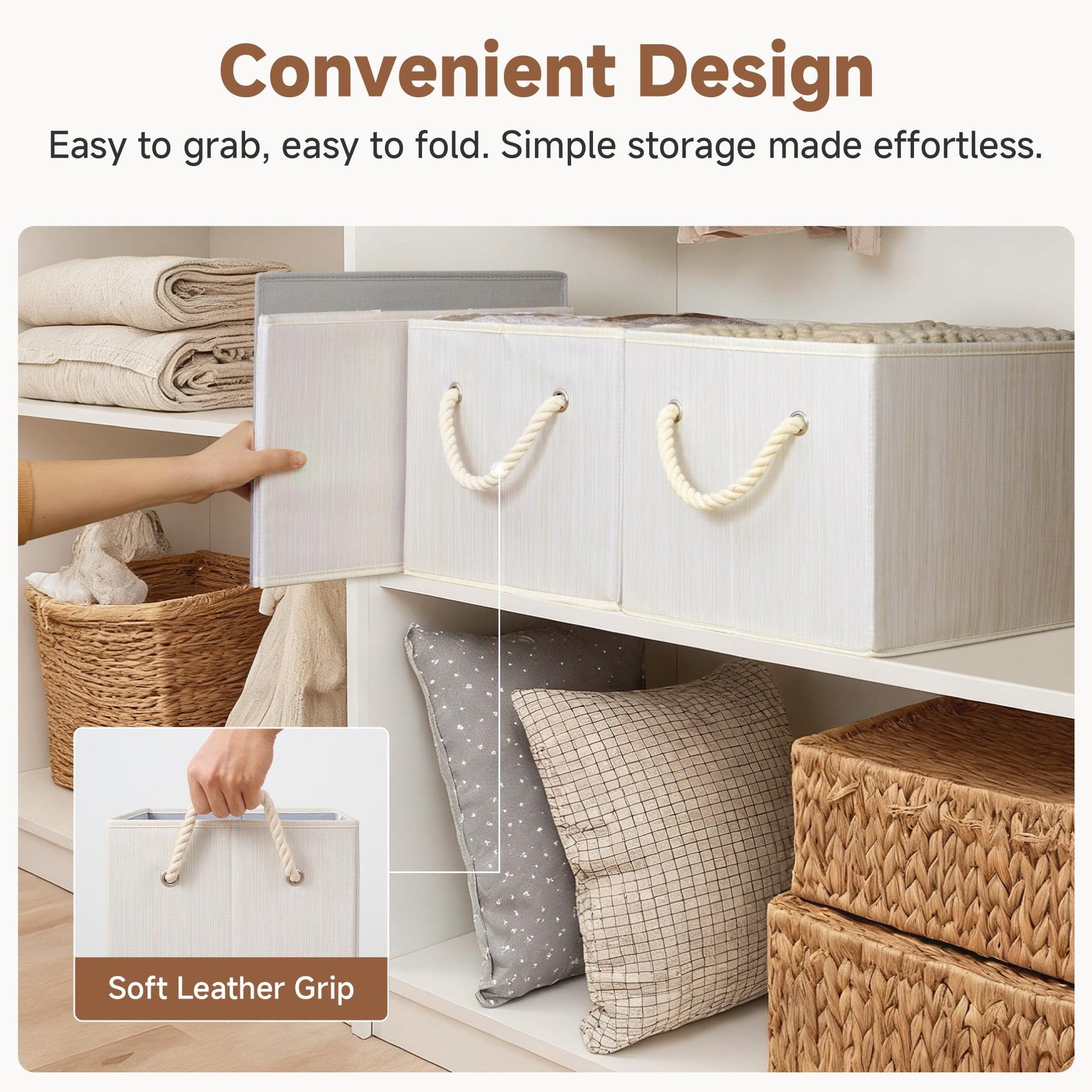 Fabric Storage Bins with Rope Handles (3 Count)