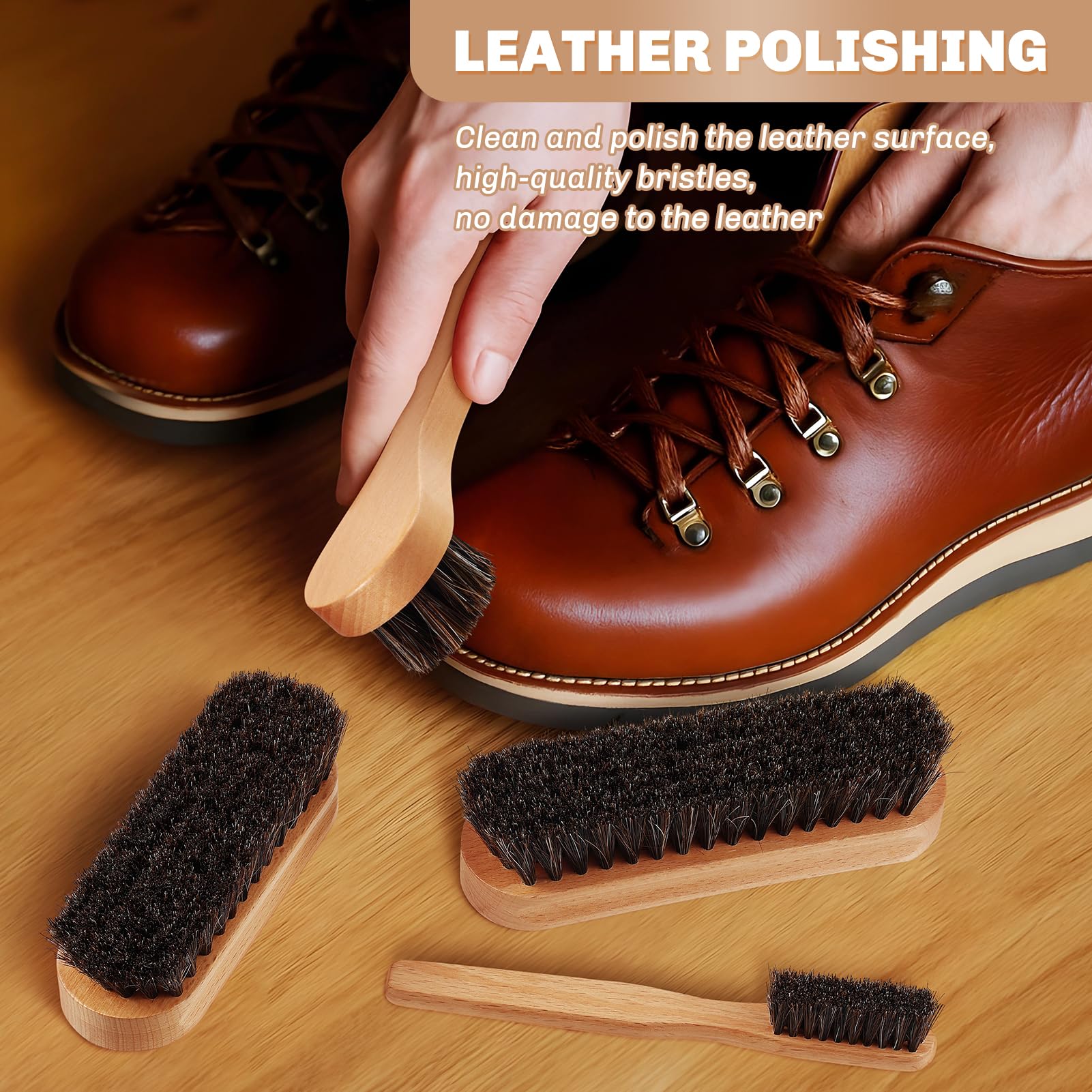 4 Pcs Horsehair Shine Shoes Brush Kit Polish Dauber Applicators Cleaning Leather Shoes Boots Care Brushes Suede Cleaner Brush with Microfiber Shoe Cloth (2.75 Count)