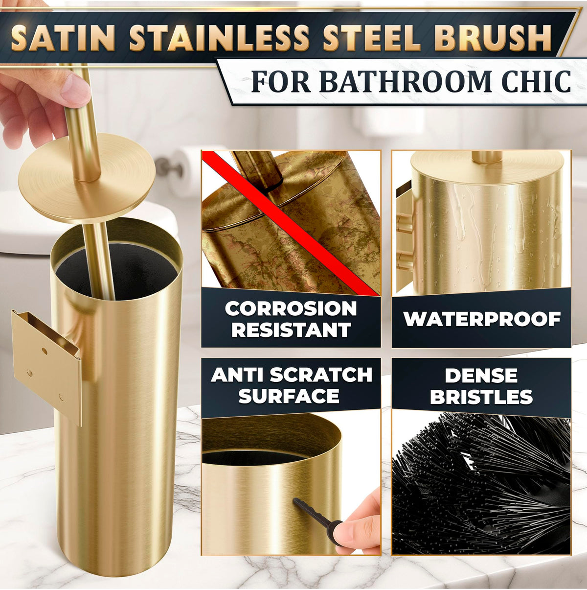 2 Pcs Wall Mounted Stainless Steel Toilet Brush and Holder Set