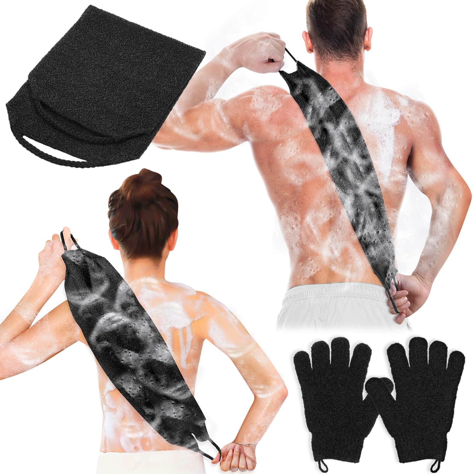 Exfoliating Back Scrubber Bath Gloves Set (3 Count)