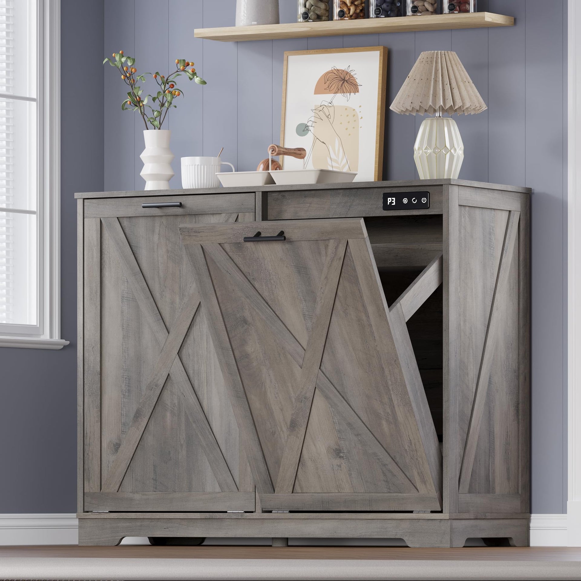 Tilt Out Trash Can Cabinet for 2 Bins