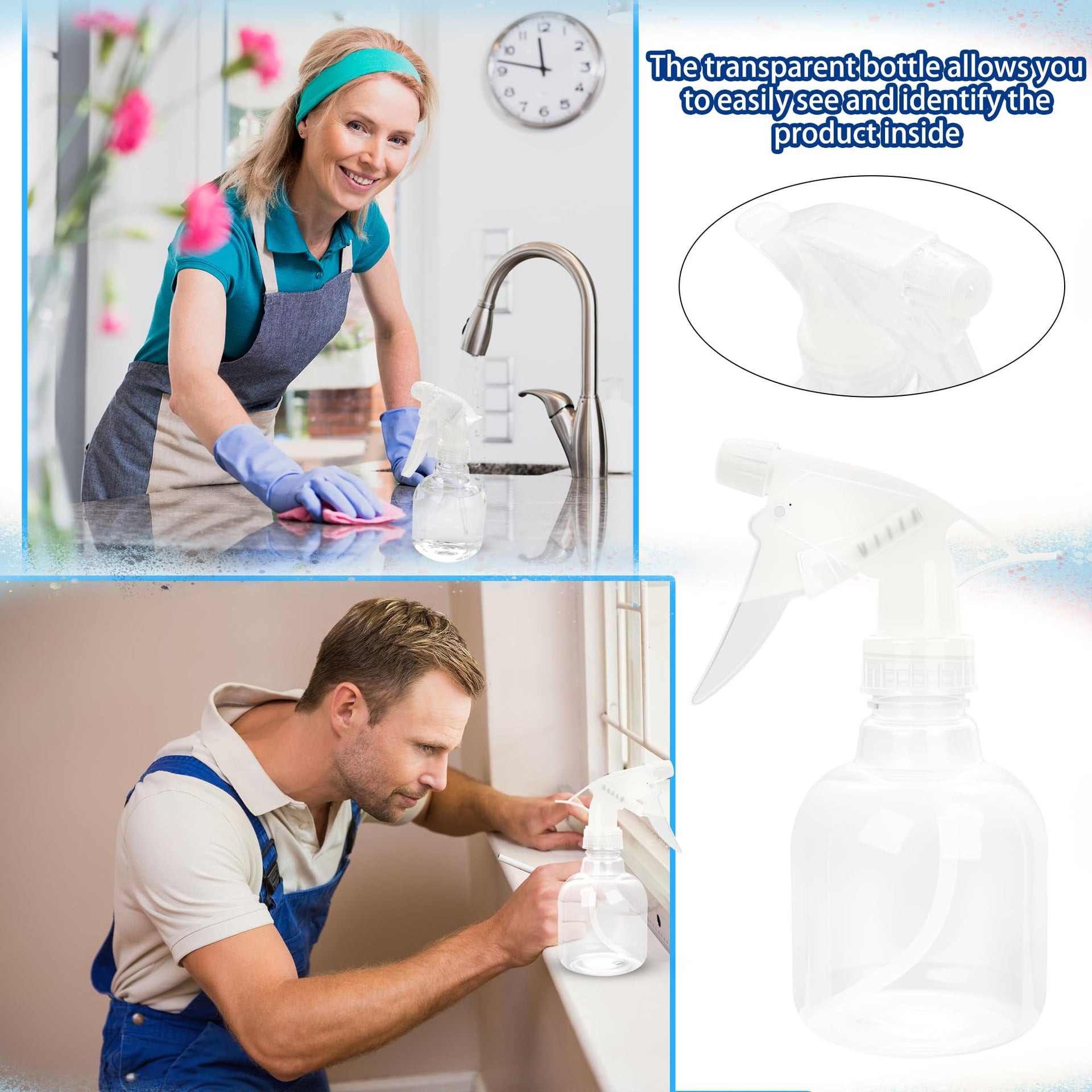 20 Pcs Empty Plastic Spray Bottle 8 oz Clear Liquid Container with Trigger Sprayers for Water Perfume Cleaning Fluid Plants Kitchen Toilet Pet (19.99 Count)