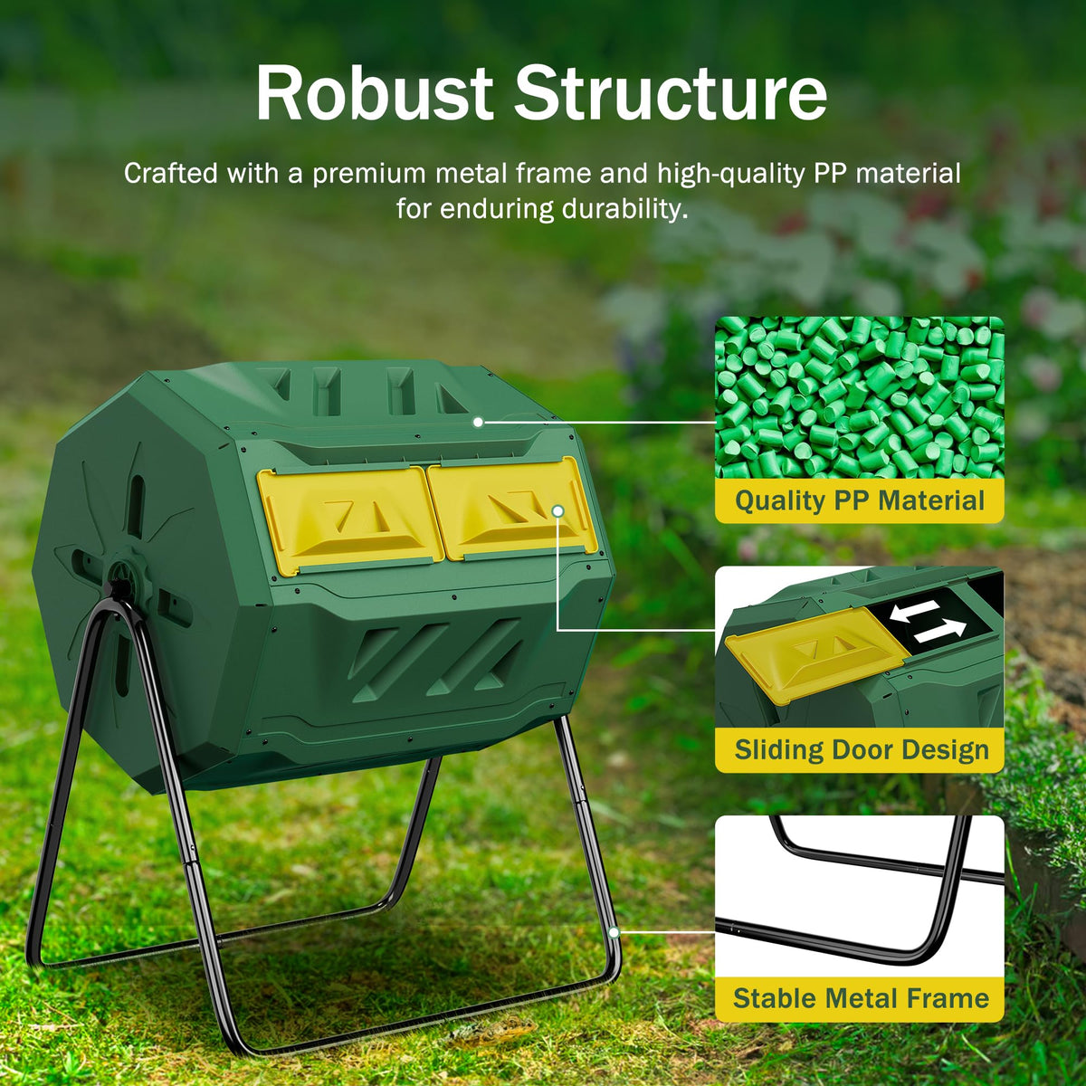 43 Gallon Outdoor Dual Chamber Tumbling Composter