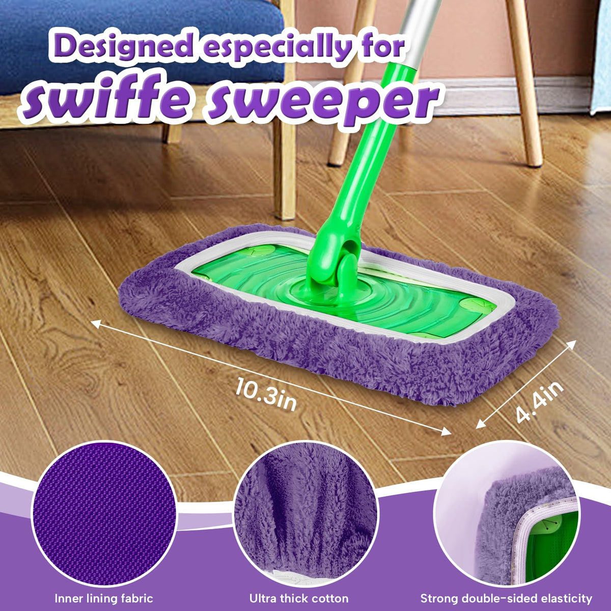 6 Pack Reusable Microfiber Mop Pads Compatible with Swiffer Sweeper Mop (6 Count)