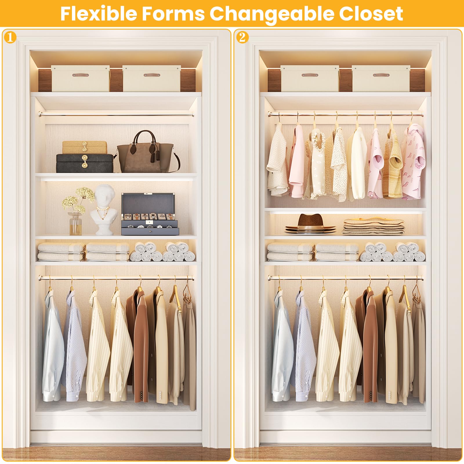 3FT Freestanding Closet System with 2 Hanging Rods & Adjustable Shelve