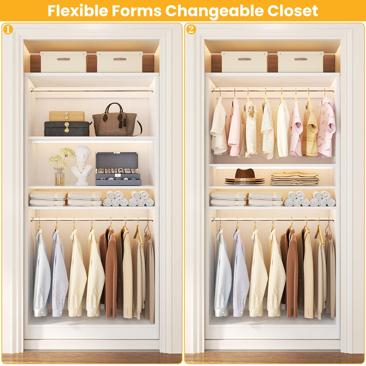 3FT Freestanding Closet System with 2 Hanging Rods & Adjustable Shelve
