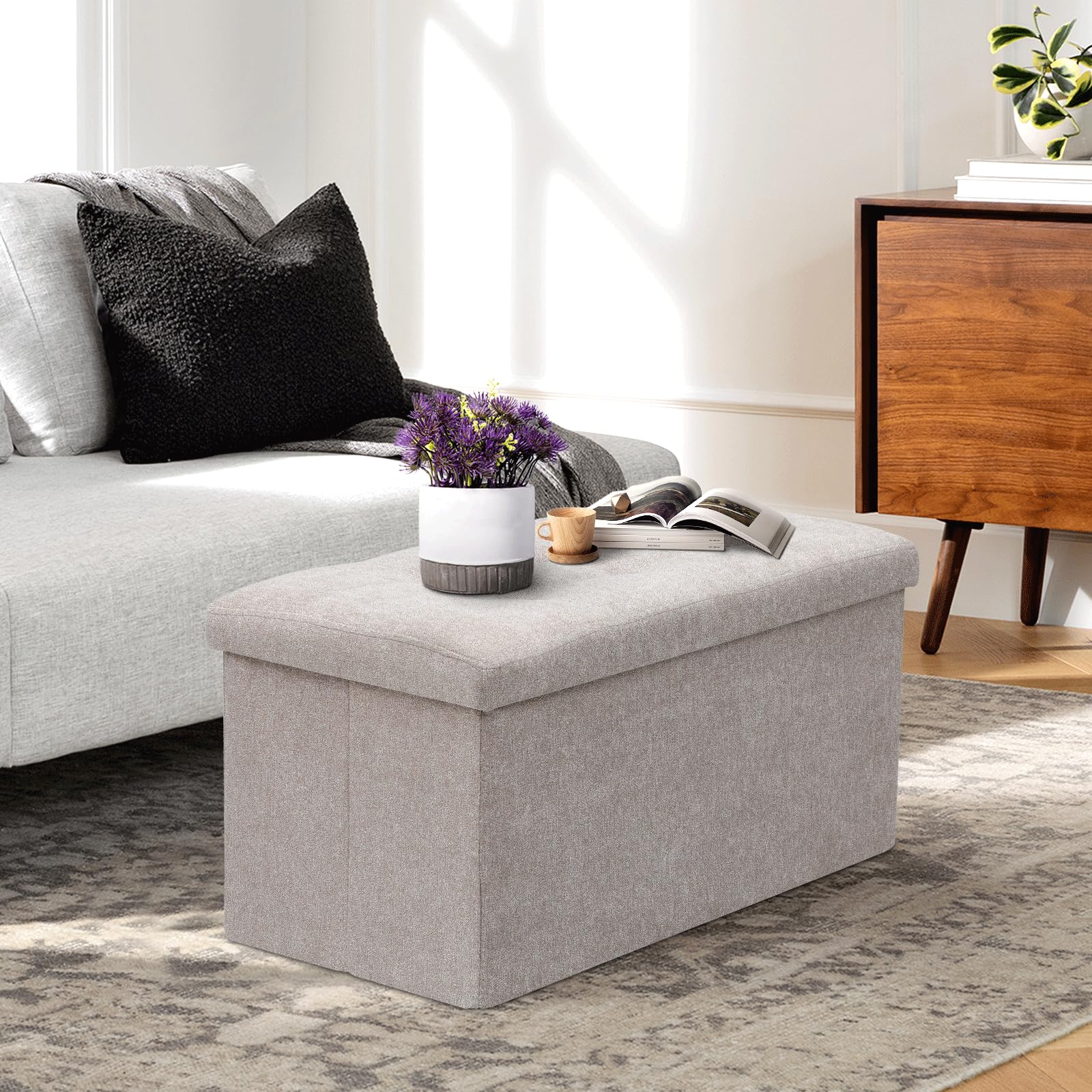 30" Storage Ottoman Bench Folding Bench with 90L Hidden Storage