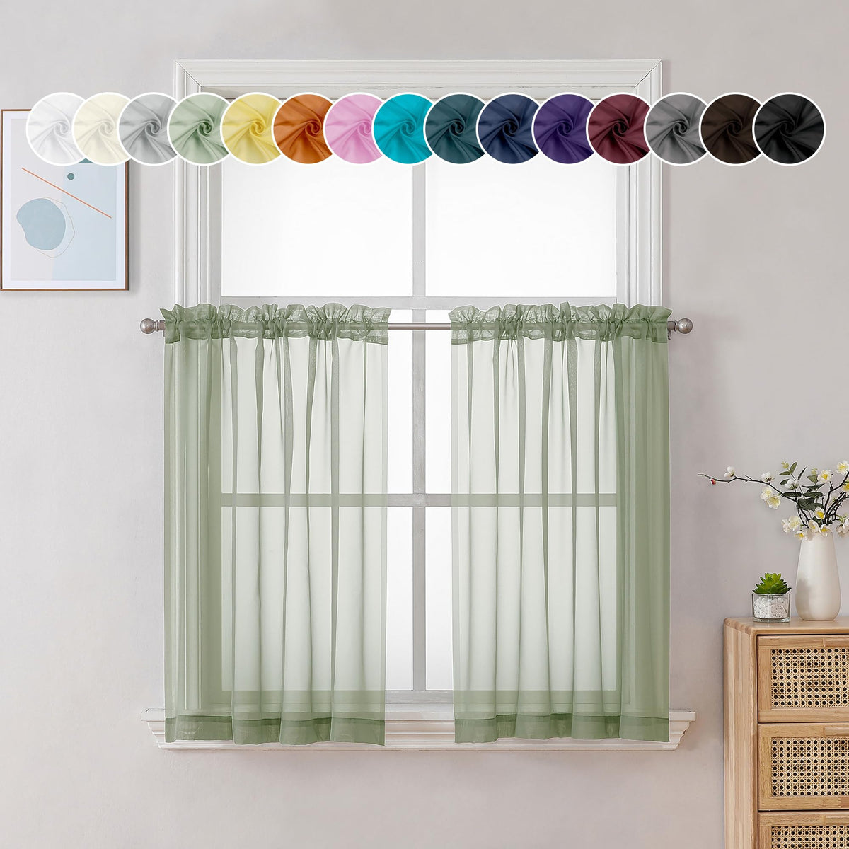 Sage Green Sheer Curtains 36 Inch Length