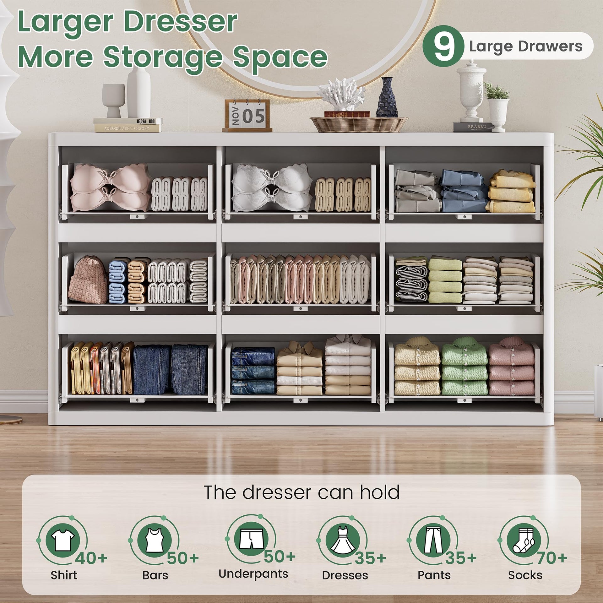White 9 Drawers Dresser