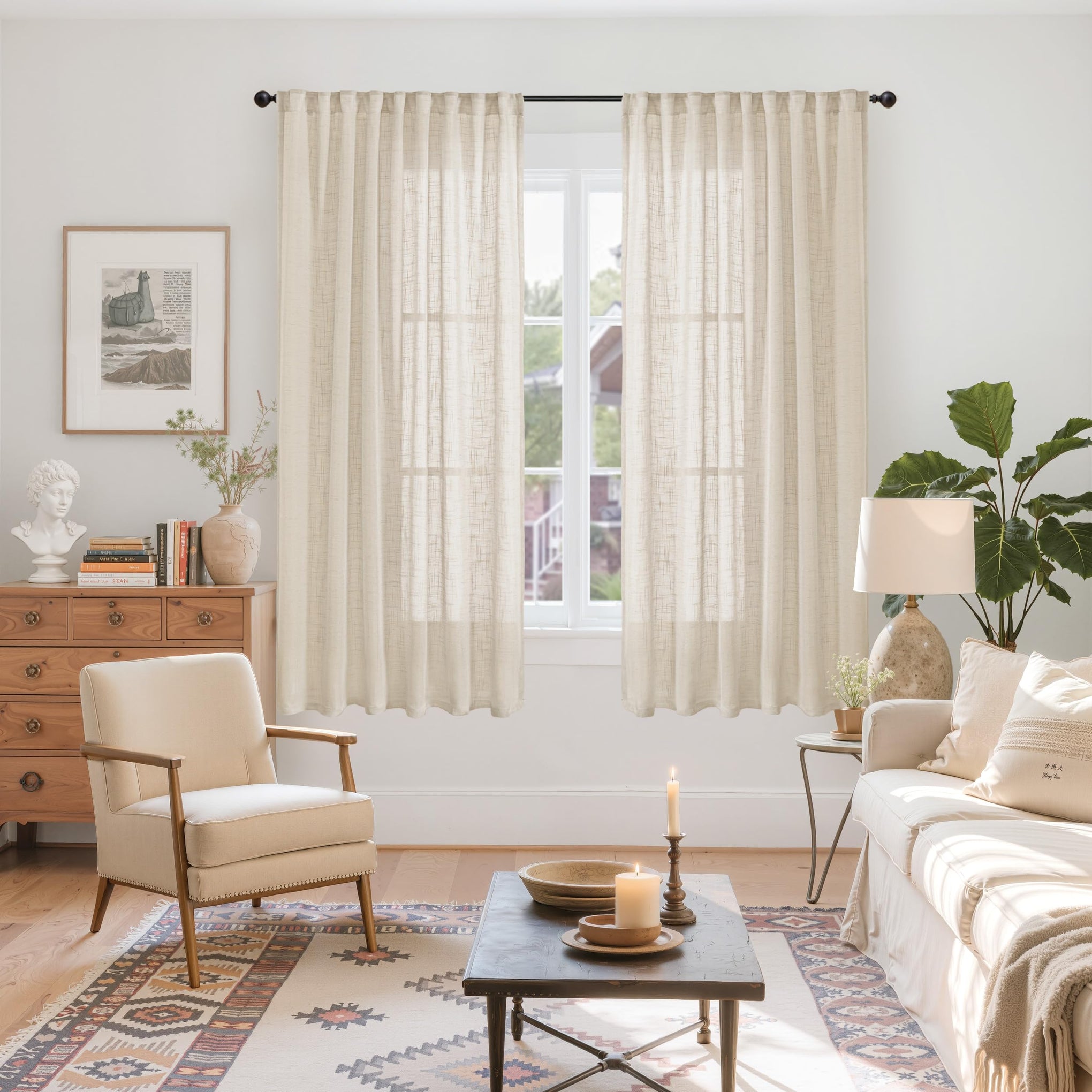 Oatmeal Linen Semi Sheer Curtains 63 Inches Long for Living Room 2 Panels (2 Count)