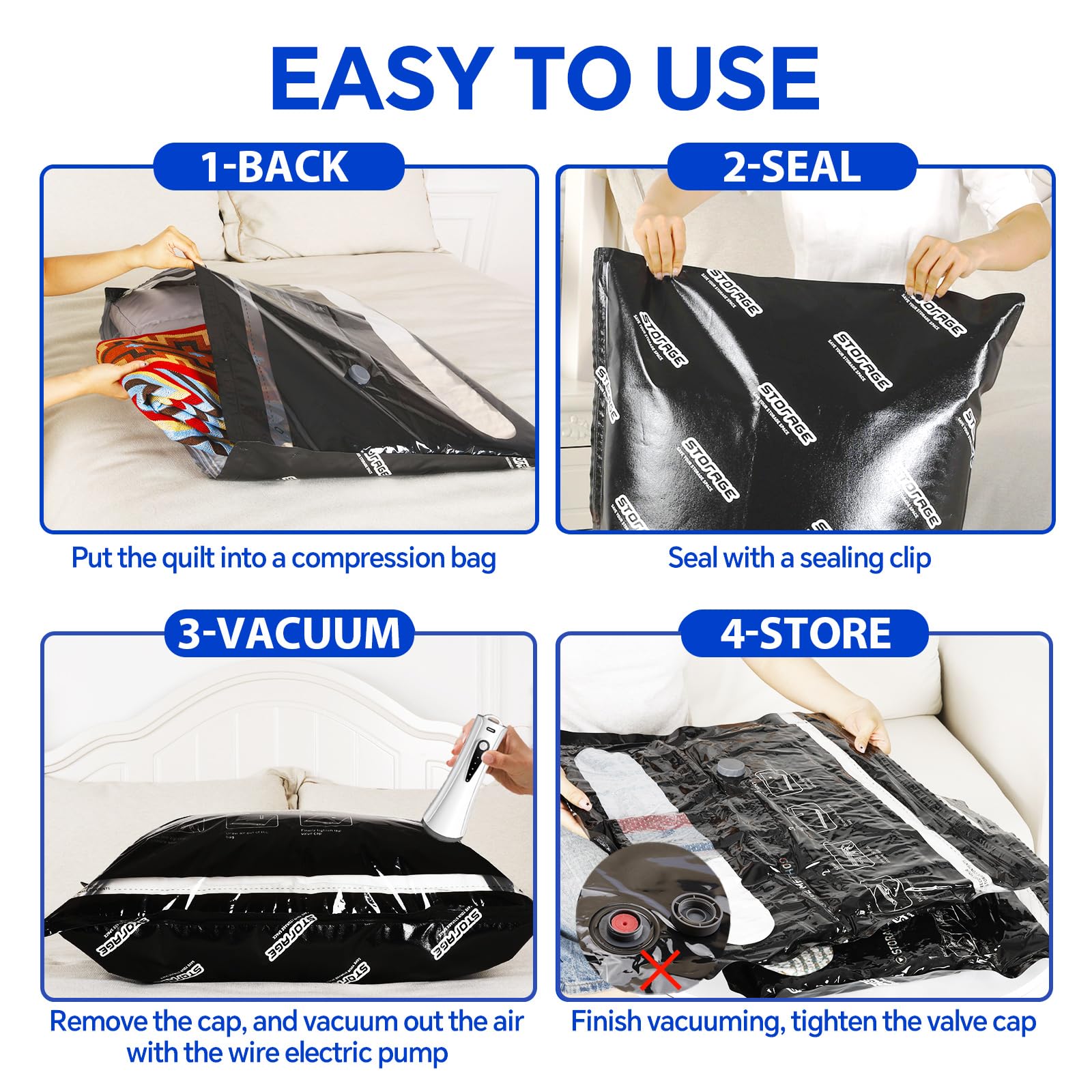 15 Pack Fabric Vacuum Storage Bags with Wireless Electric Pump