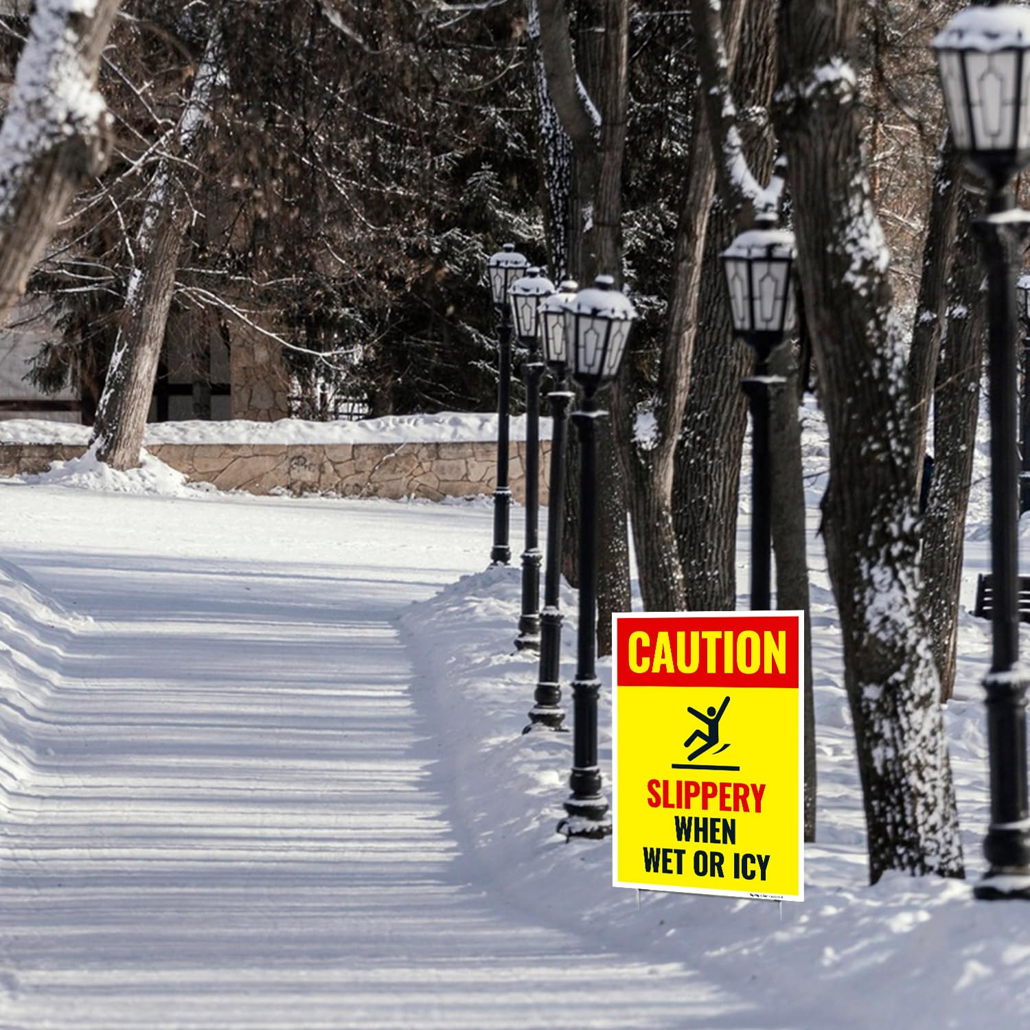 Caution Slippery When Wet or ICY Sign