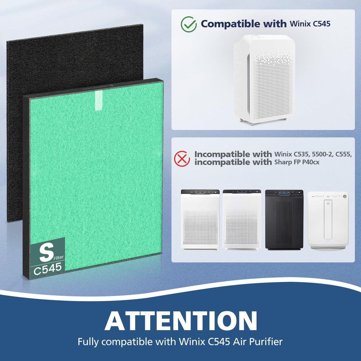 2 Pack C545 Pollen Replacement Filter S for Winix C545 Air Purifier (10 Count)