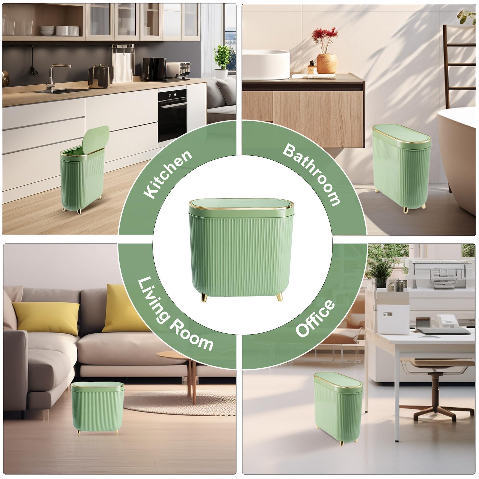 Bathroom Trash Can with Lid 3.2 Gallon Narrow Trash Can Small Plastic Trash Bin 12 Liter with Press Type Lid for Bedroom Bathroom