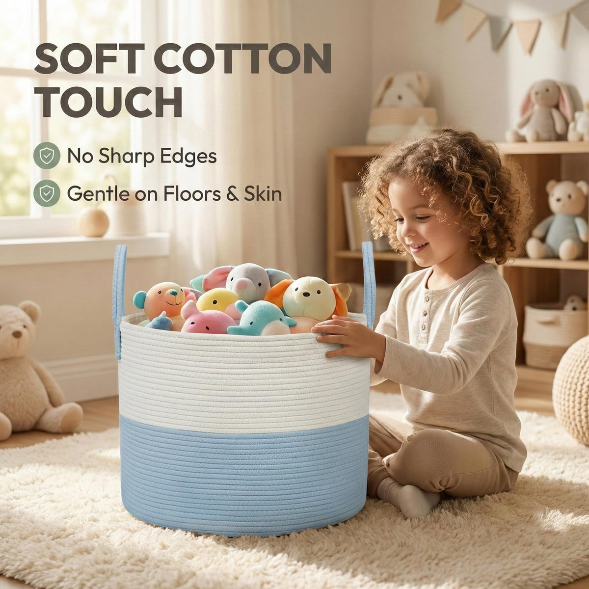 115L Extra Large Machine Washable Cotton Rope Blanket Basket