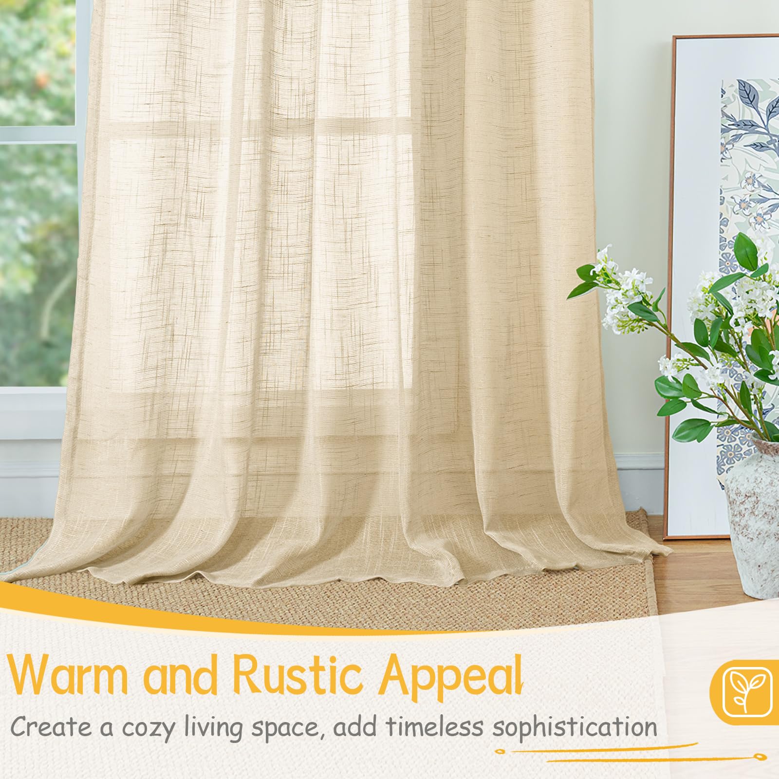 Burlap Natural Linen Curtains 45 Inch Length (2 Count)