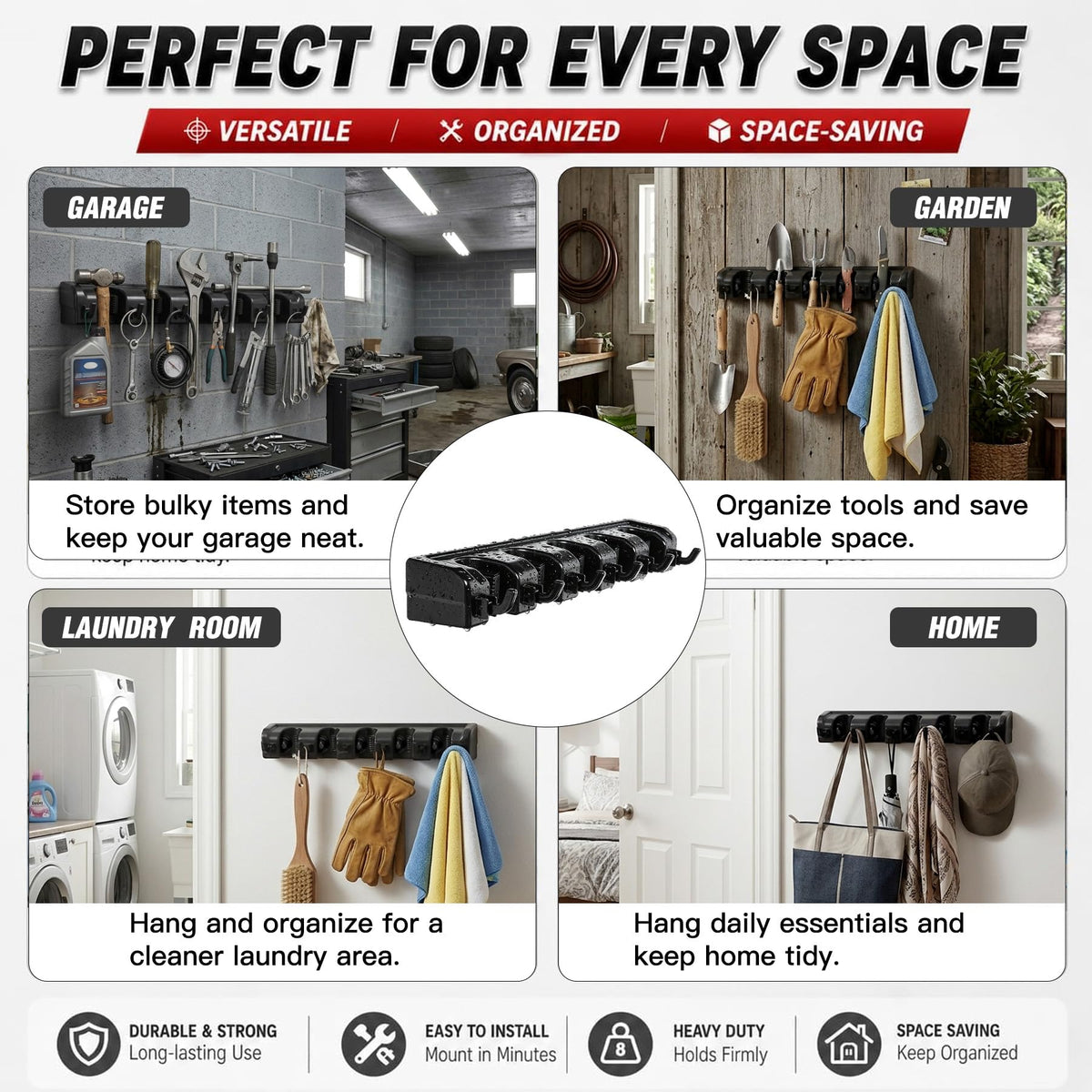Broom Hanger Wall Mount Broom and Mop Organizer Wall Hanging Garden Tool Organizers Rack Garage Laundry Room Organizations and Storage with Hooks Heavy Duty