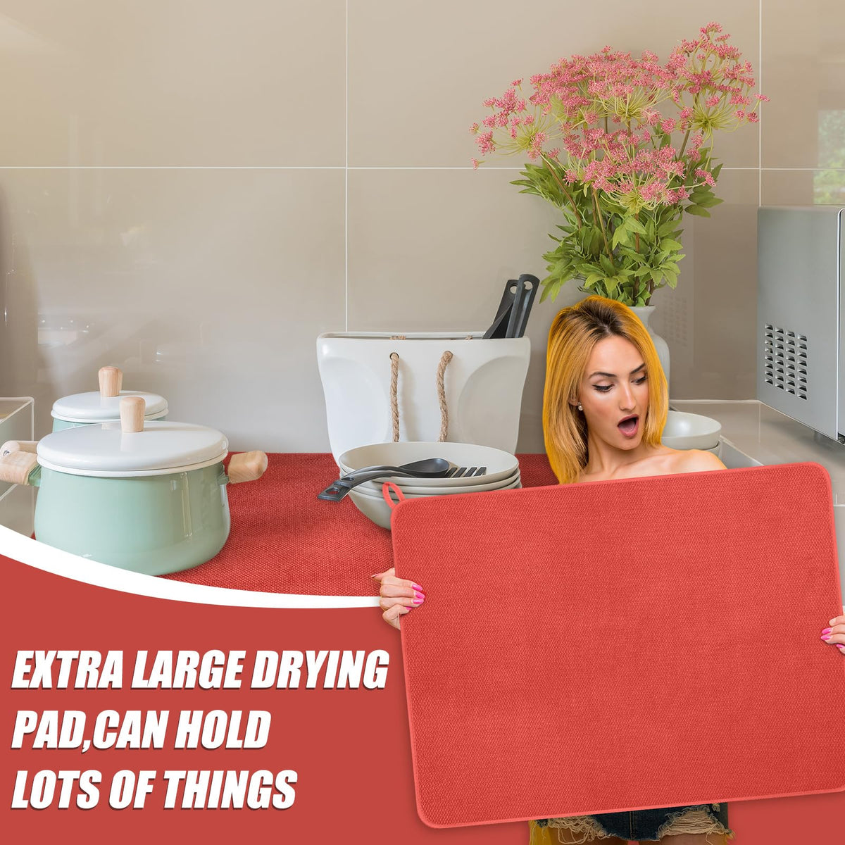 2 Pack Extra Large Dish Drying Mat Microfiber Absorbent Dish Drying Pad Large Size Dishes Drainer Mats for Countertop
