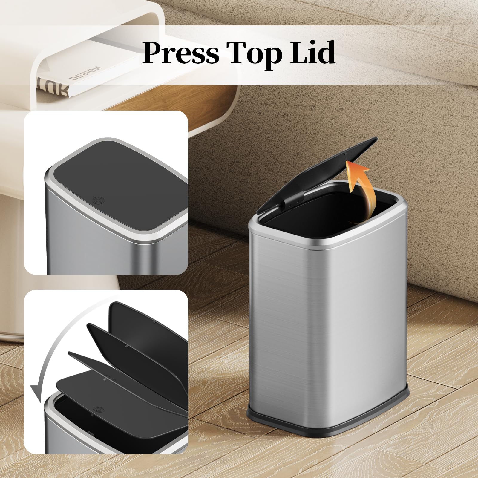 2.1 Gallon Bathroom Trash Can with Lid Press Top