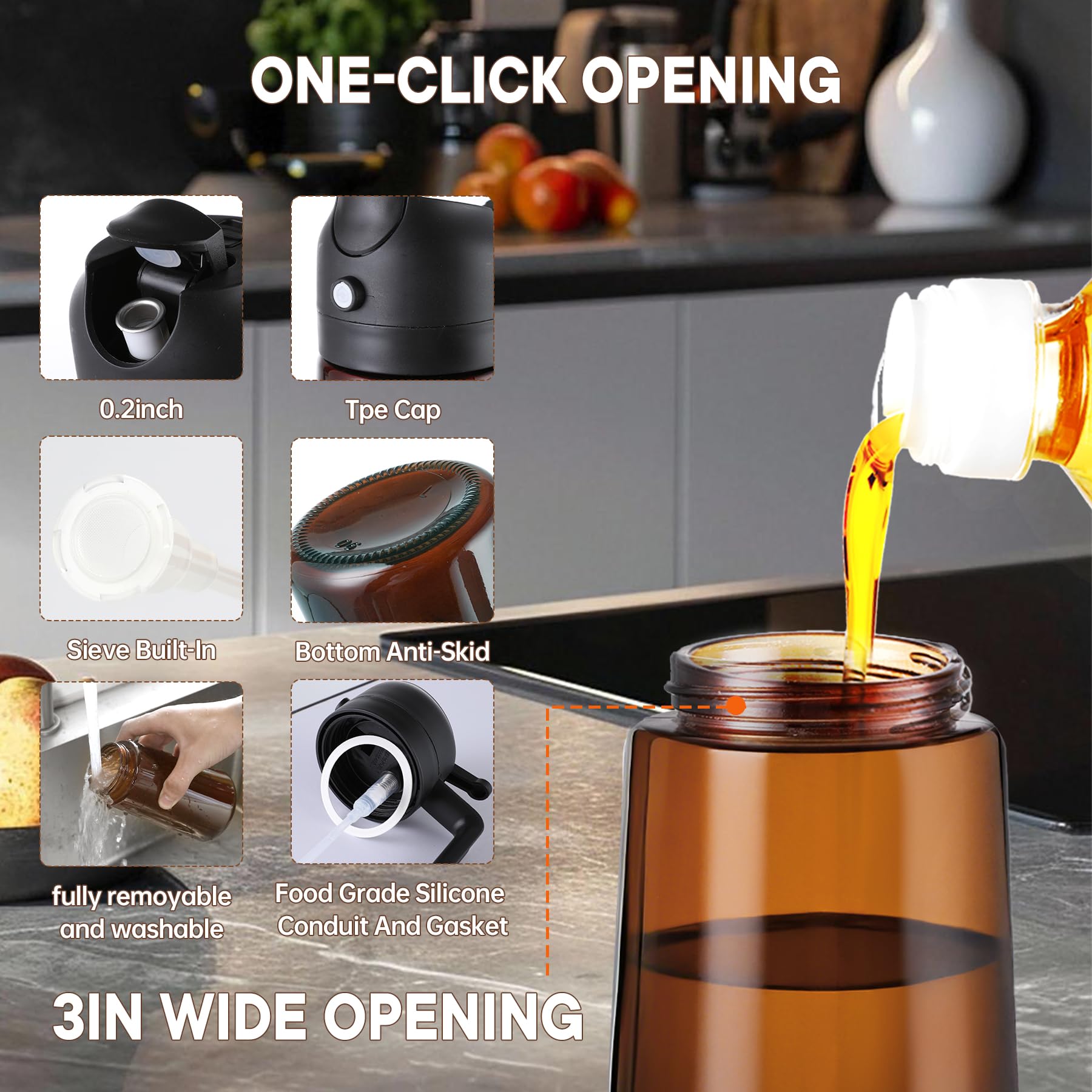 Oliver Oil Sprayer Dispenser for Cooking Bottle 16oz Dark Glass Black