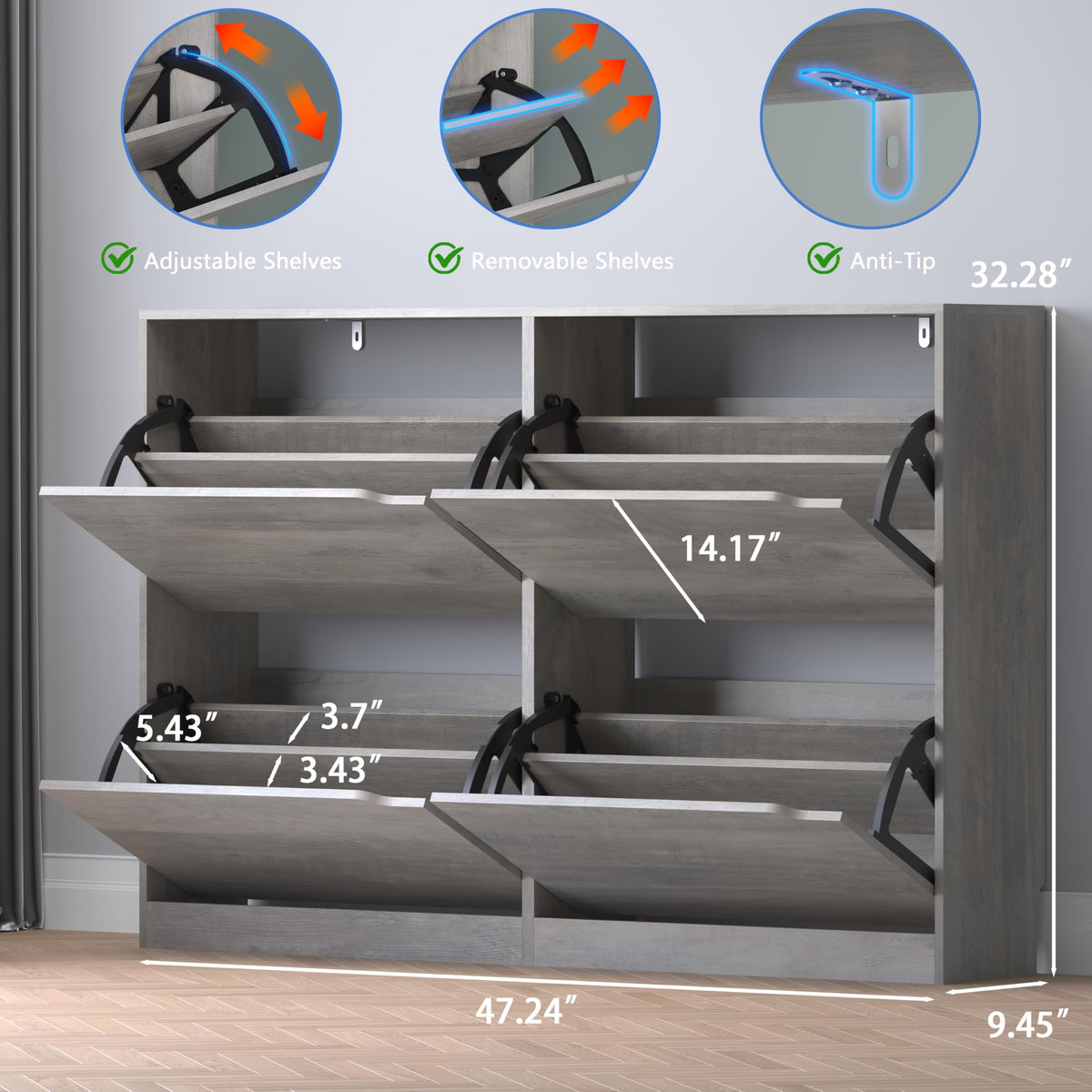 Shoe Cabinet with 4 Flip Drawers