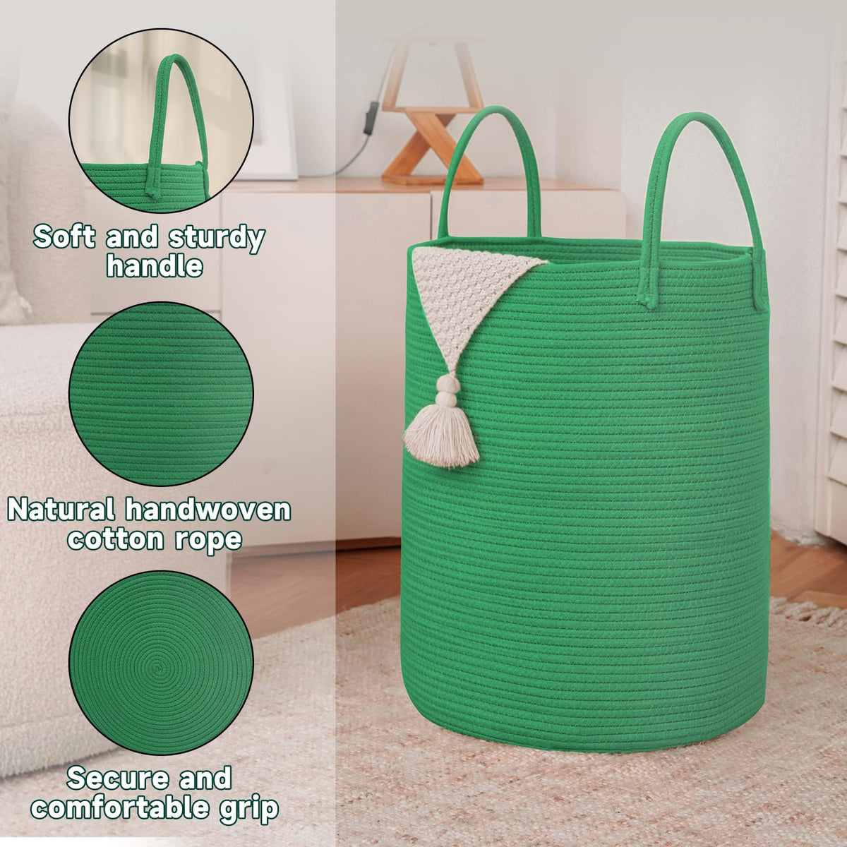 60L Cotton Rope Laundry Basket Hamper